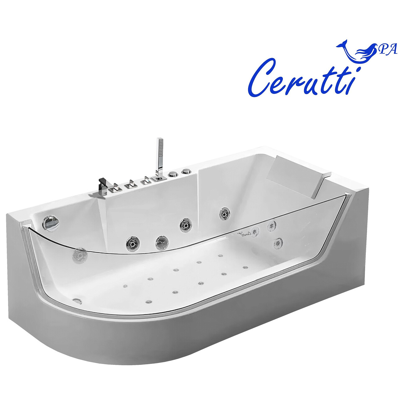 Ванна акриловая ассиметричная правая с гидромассажем 80х170 см белая Cerutti SPA C-403A R - изображение 2