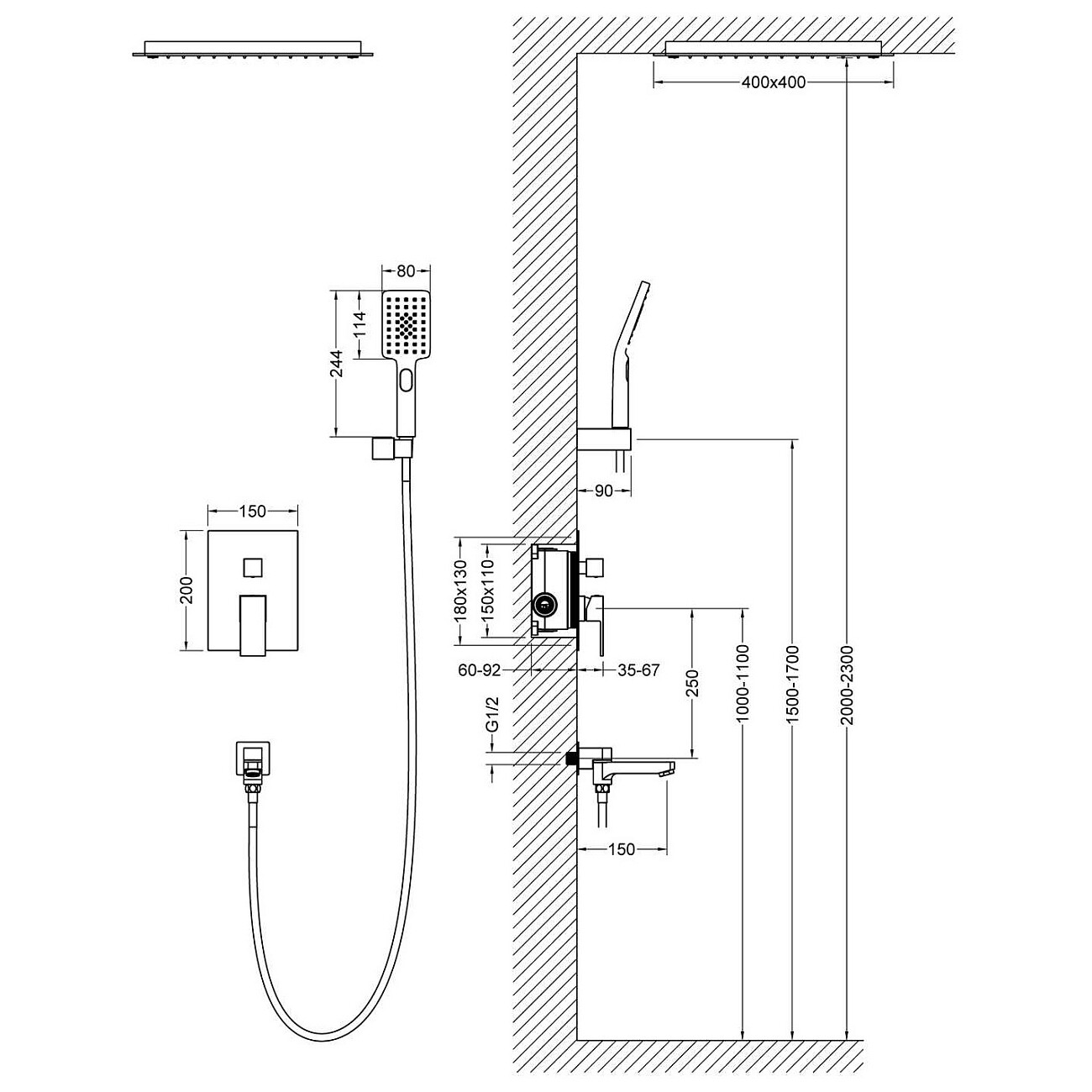 Душевой комплект встроенный с верхним душем и изливом золото матовое Timo Selene SX-2039-17SM - изображение 2
