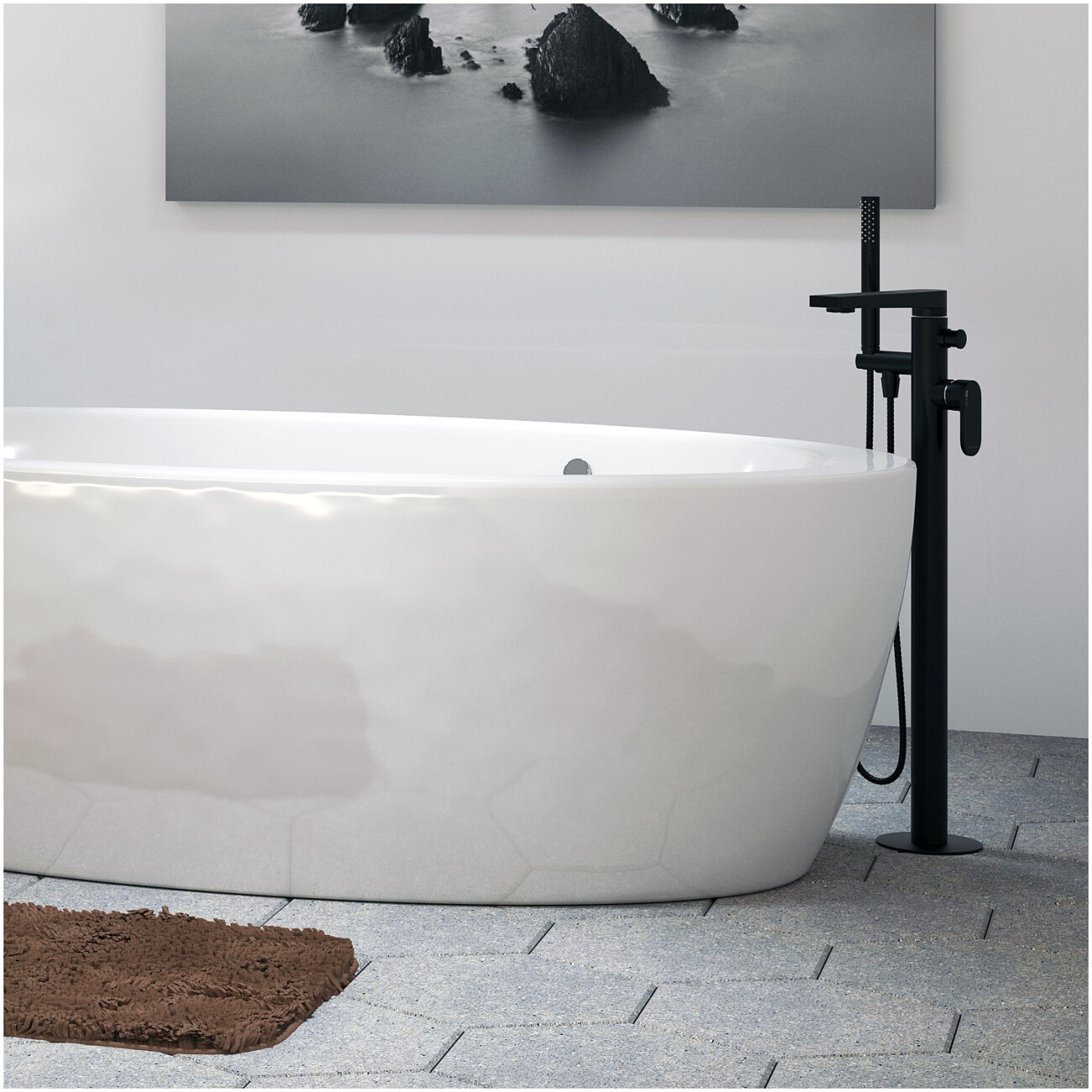 Смеситель для ванны напольный из латуни черный Wasserkraft 7421 - изображение 5