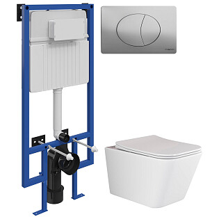 Унитаз подвесной Ceramicanova Metric Rimless CN3007 с инсталляцией Stworki 510162 и кнопкой 230823