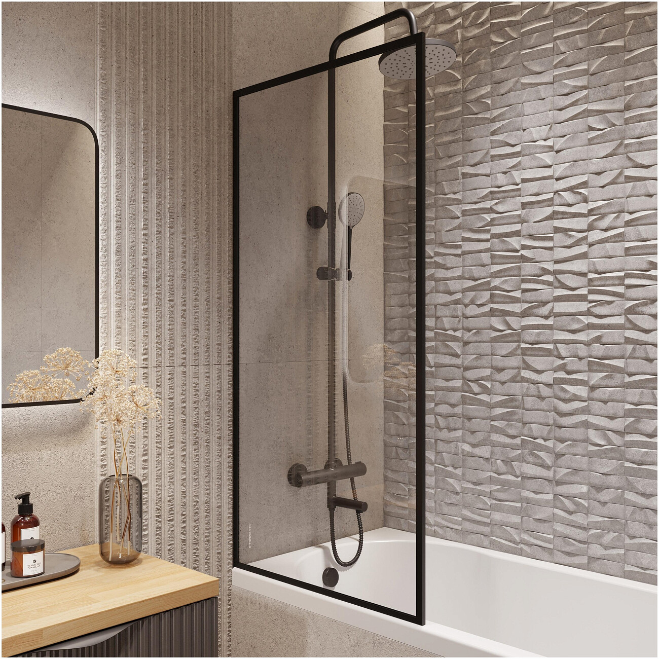 Душевая стойка с верхним душем и термостатом черная матовая Stworki "Рандерс" RD-03b - изображение 7