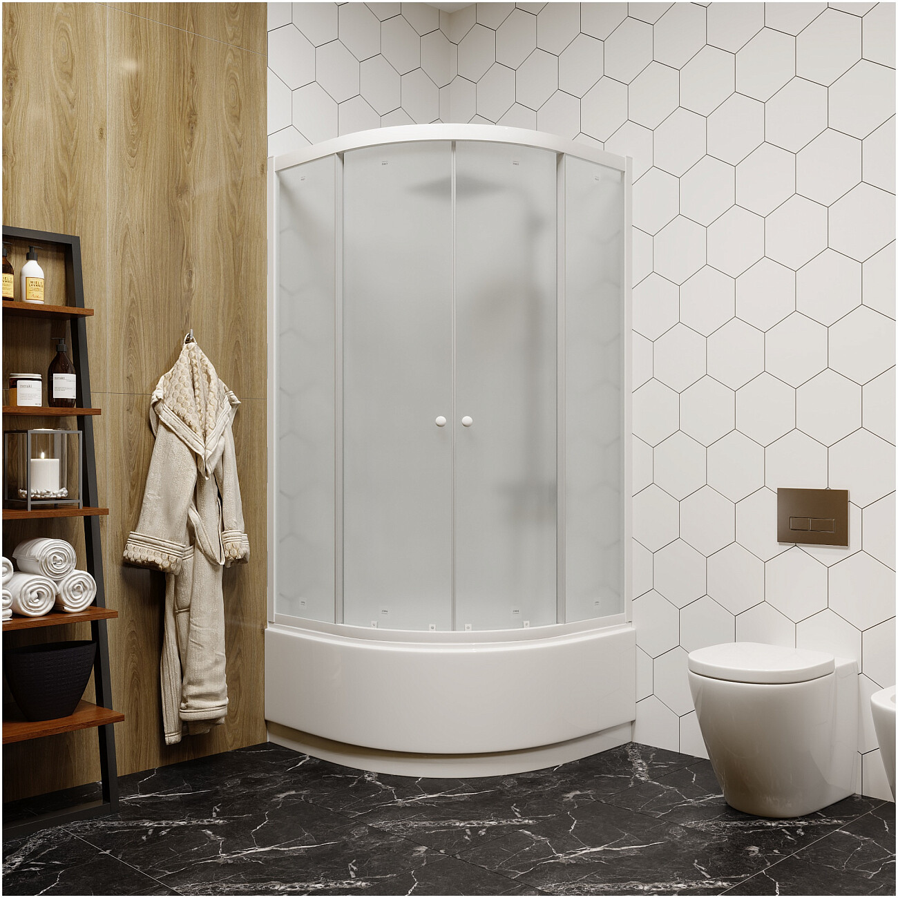 Душевой уголок четверть круга с высоким поддоном 80х80 см белый Parly ZF80 - изображение 3