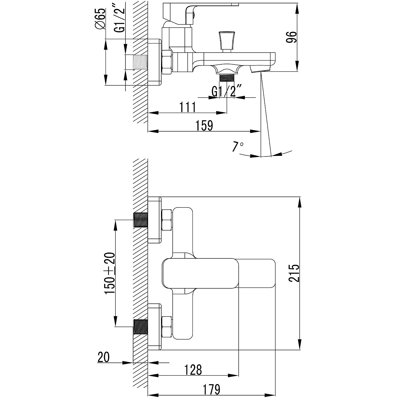 Смеситель для ванны с душем настенный черный Stworki "Мосс" S43100BK - изображение 10