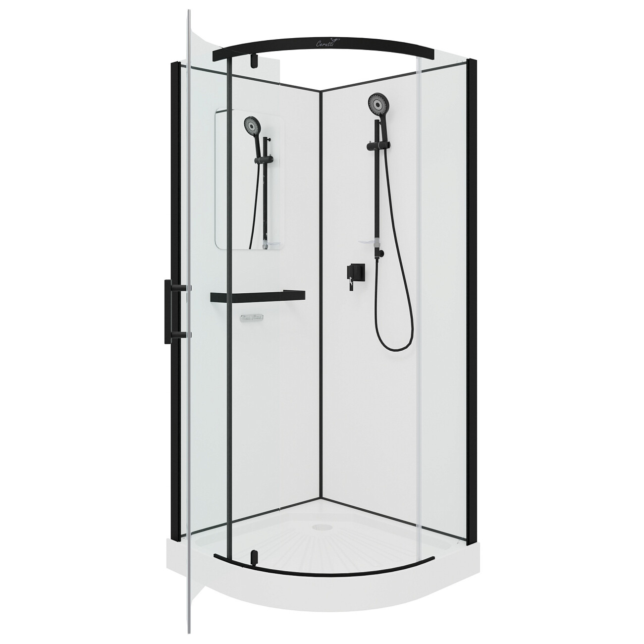 Душевая кабина квадратная без крыши с низким поддоном 90х90 см черная Cerutti SPA Bella 901B - изображение 13
