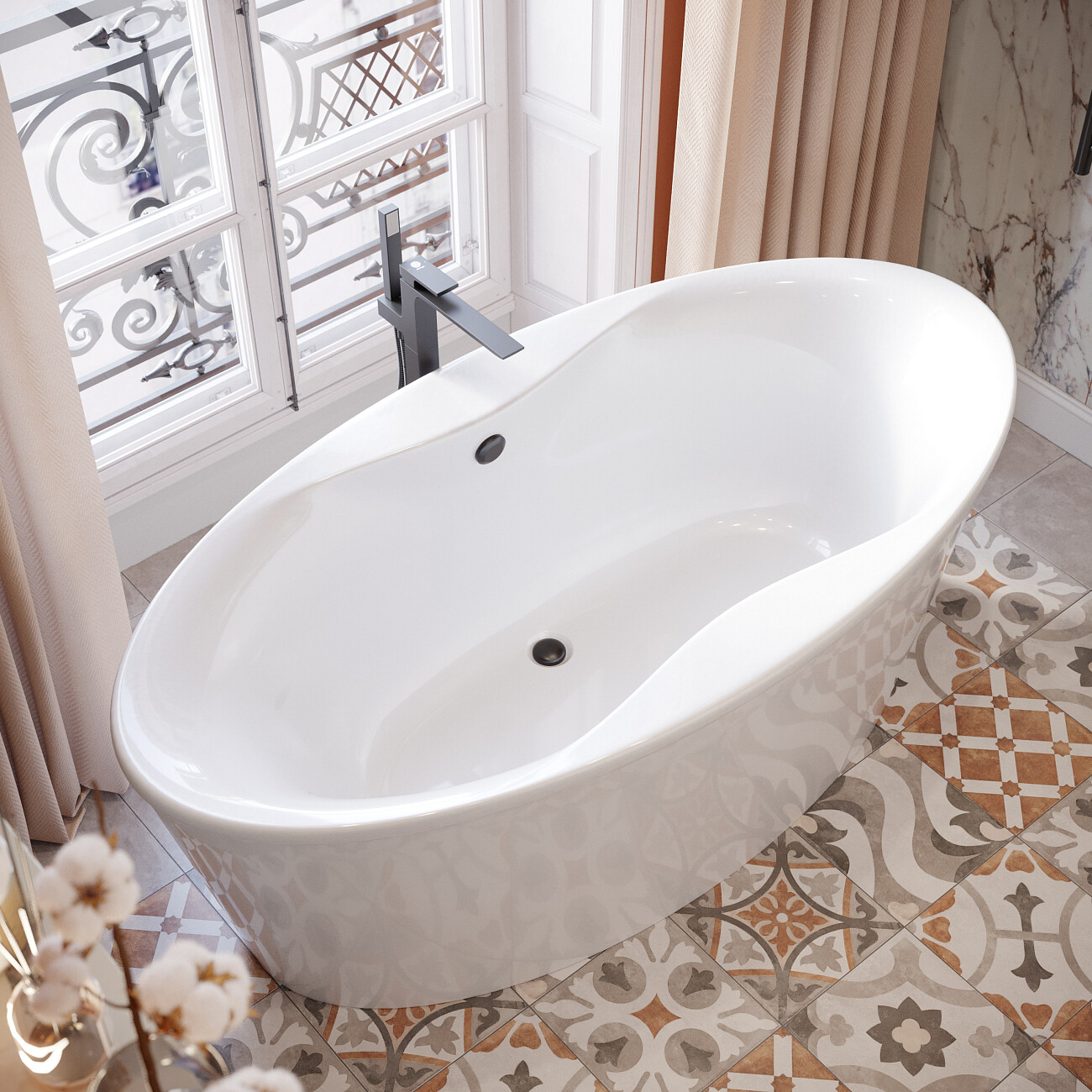 Ванна акриловая овальная 90х180 см с ножками белая Stworki "Вестерос" SW4018090036, SW5150170071 - изображение 10