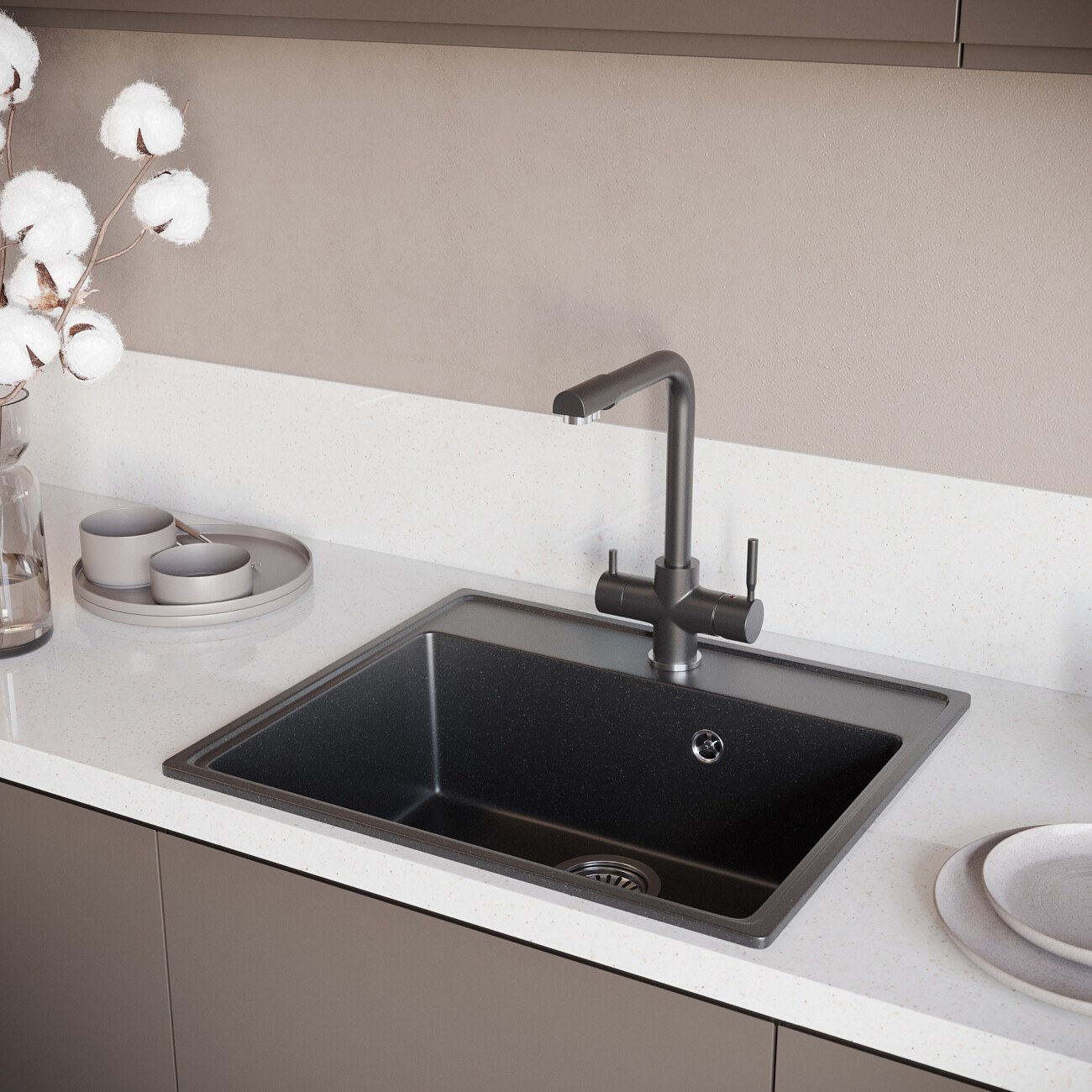 Смеситель для кухни однорычажный с изливом для фильтрованной воды уголь Domaci "Солерно" UQ-016-07 - изображение 3