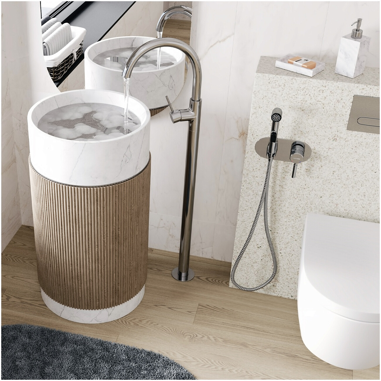 Смеситель для раковины напольный из латуни хром Wasserkraft 4153 - изображение 2