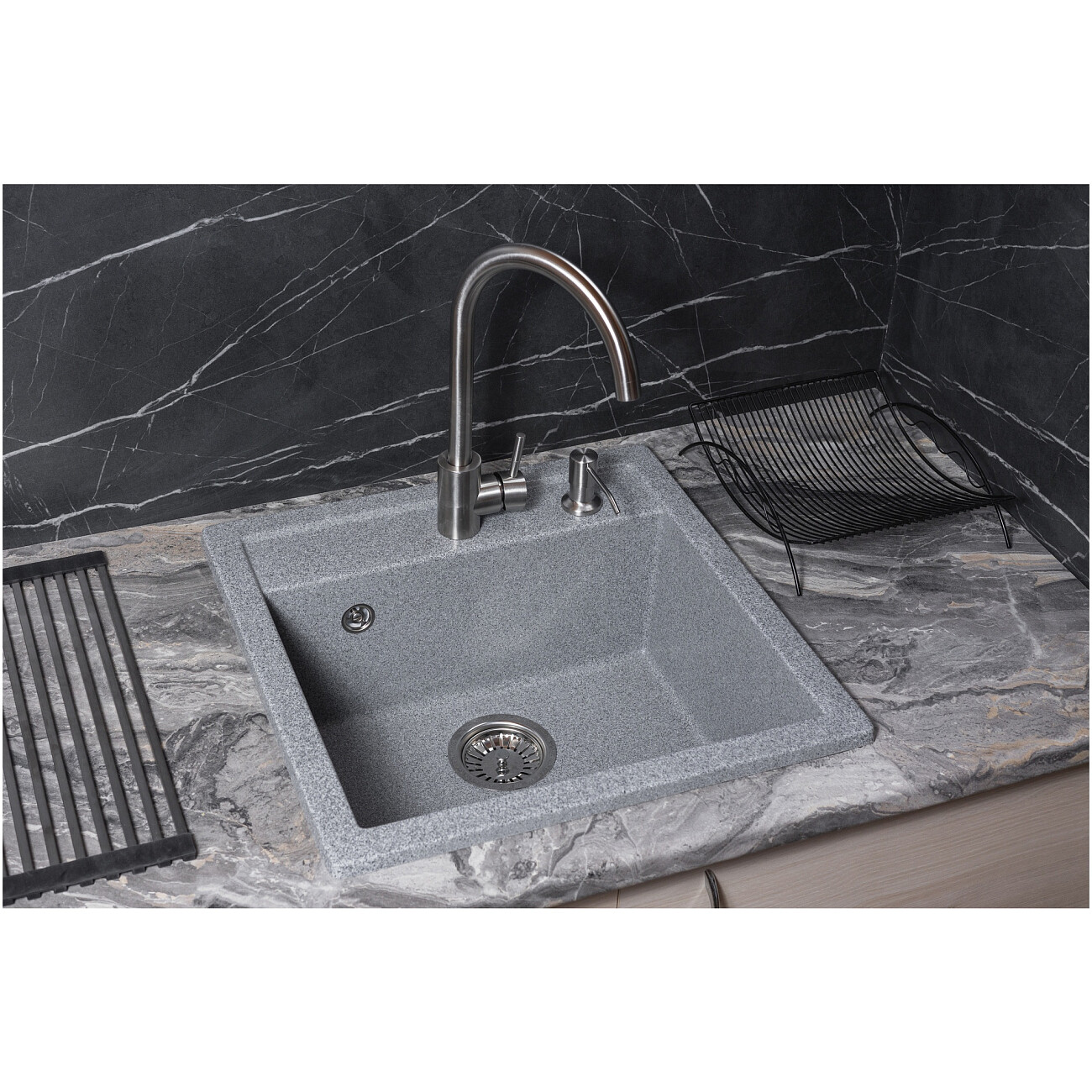 Мойка кухонная кварцевая прямоугольная гравий Reflection Zia RX1251GR - изображение 3