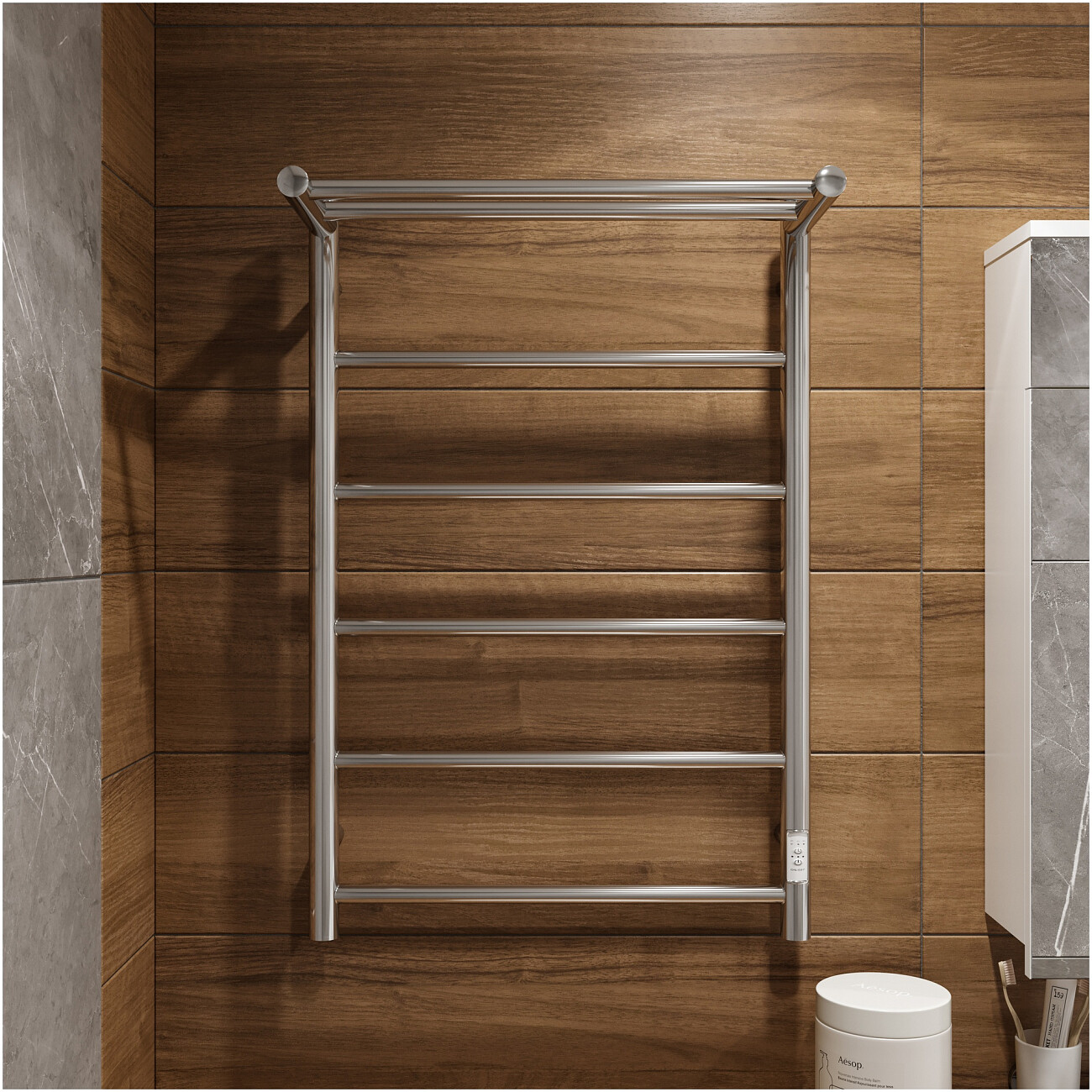 Полотенцесушитель электрический с полкой 80х50 см хром Ewrika "Сафо PN" 4657812418736 - изображение 6