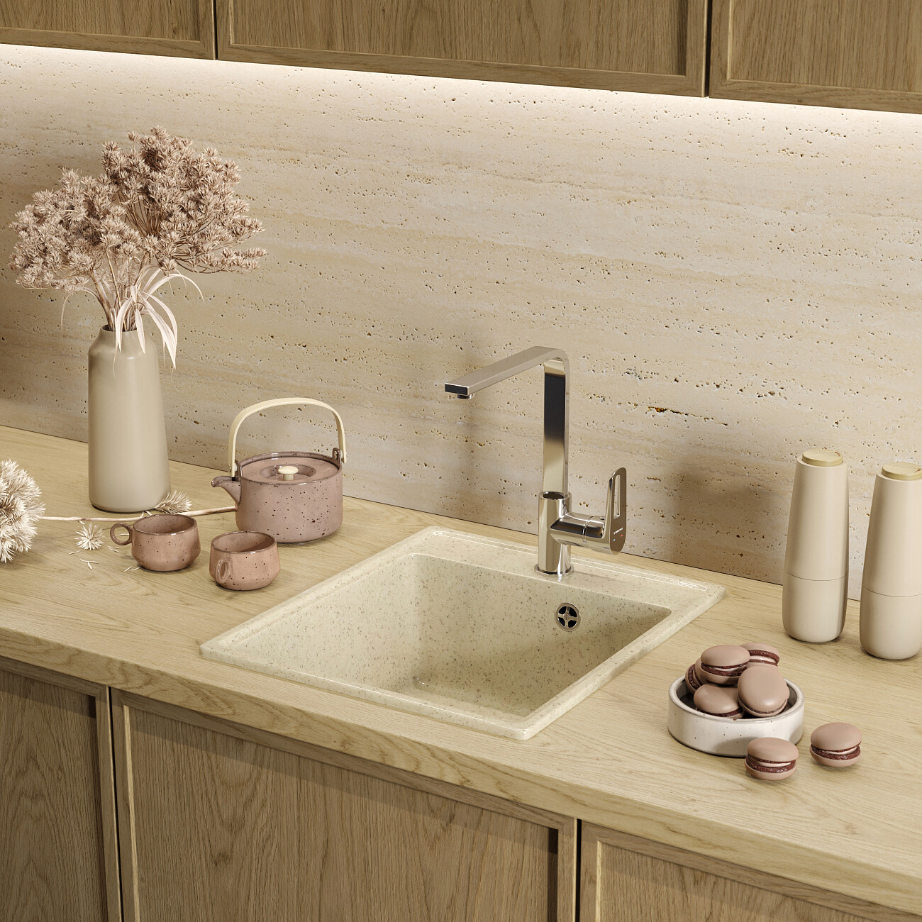 Мойка кухонная бежевая Domaci "Палермо" PR-425-002 - изображение 9