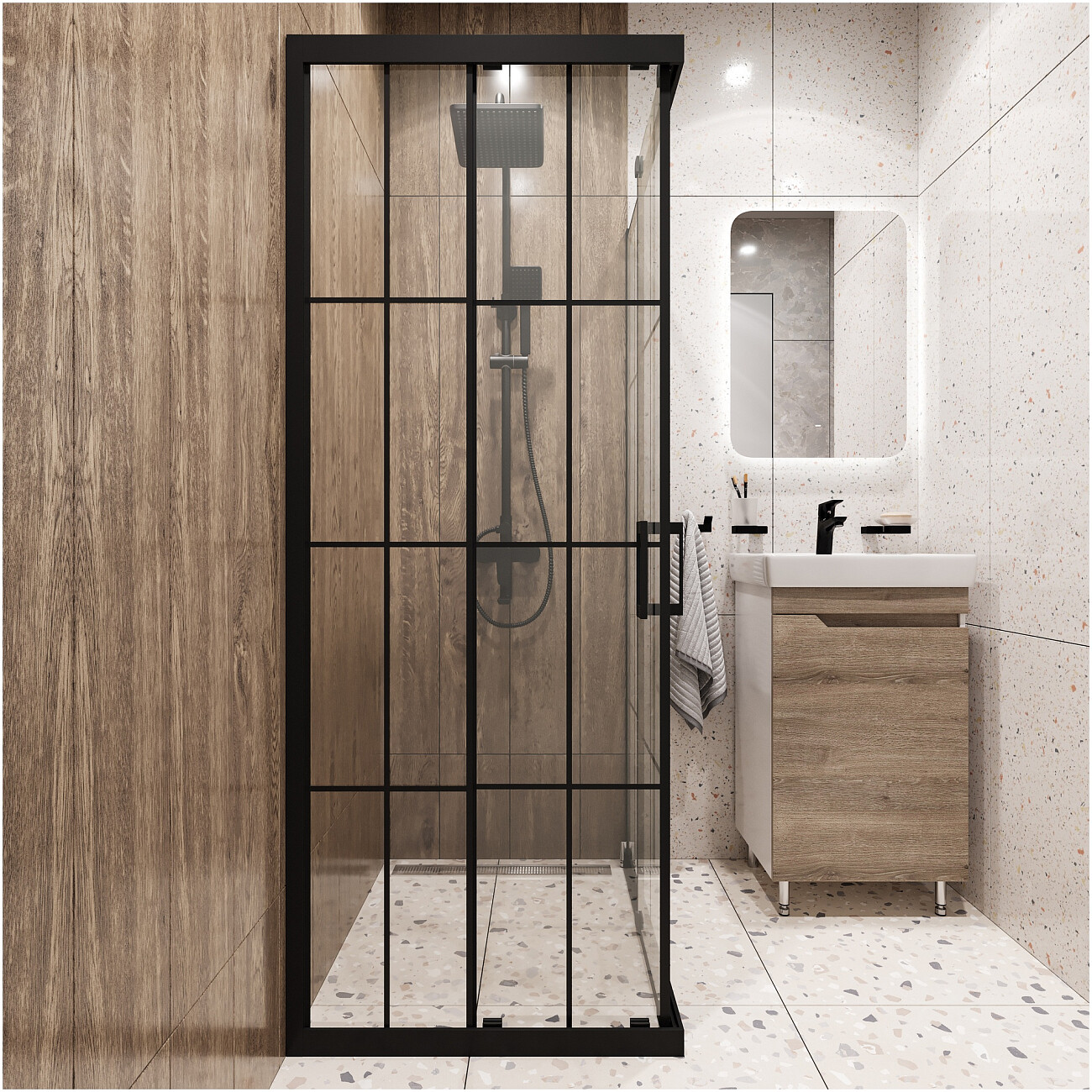 Душевой уголок прямоугольный 70х90 см черный Diwo "Киров" - изображение 4