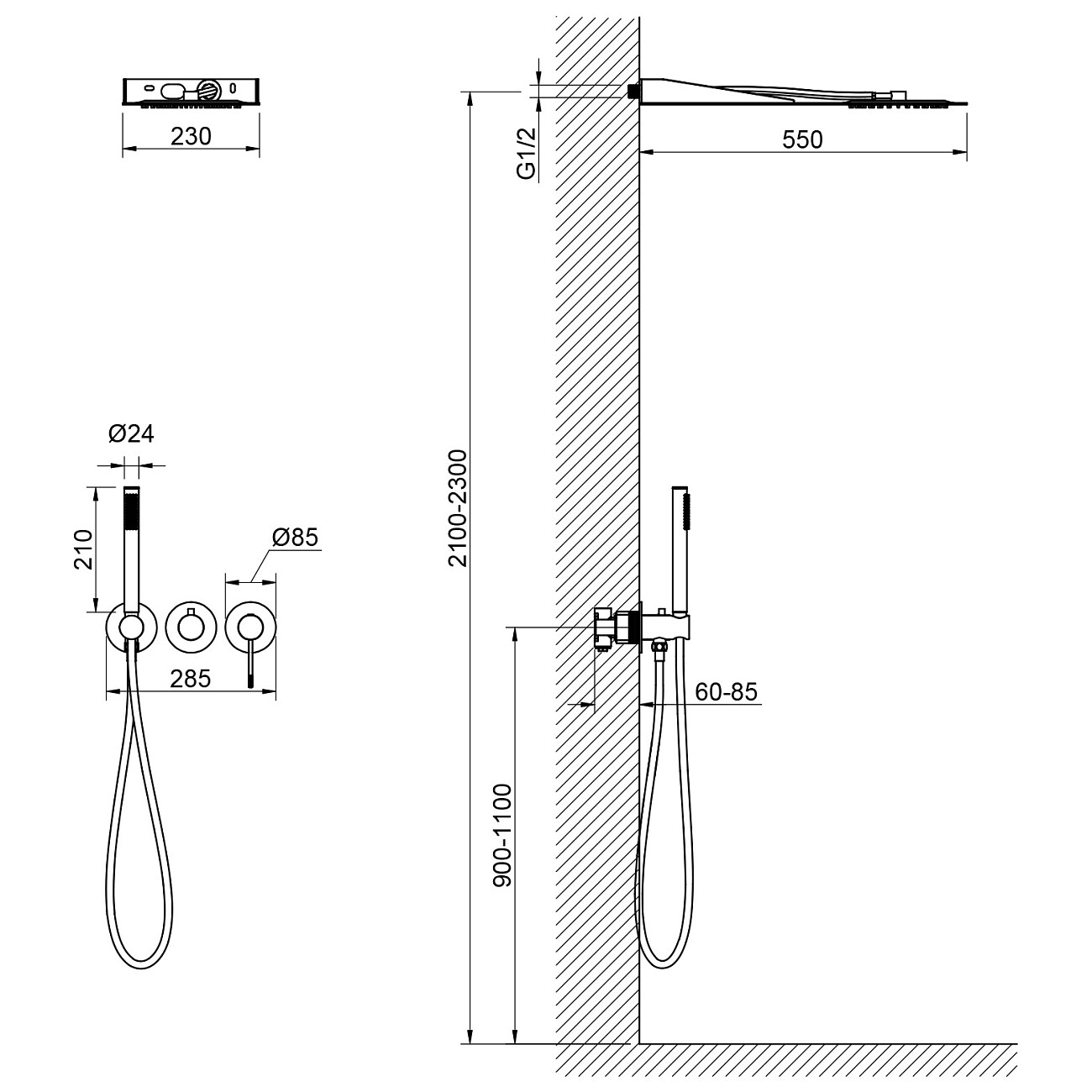 Душевой комплект встраиваемый с верхним душем хром Timo Saona SX-2340-00SM - изображение 4