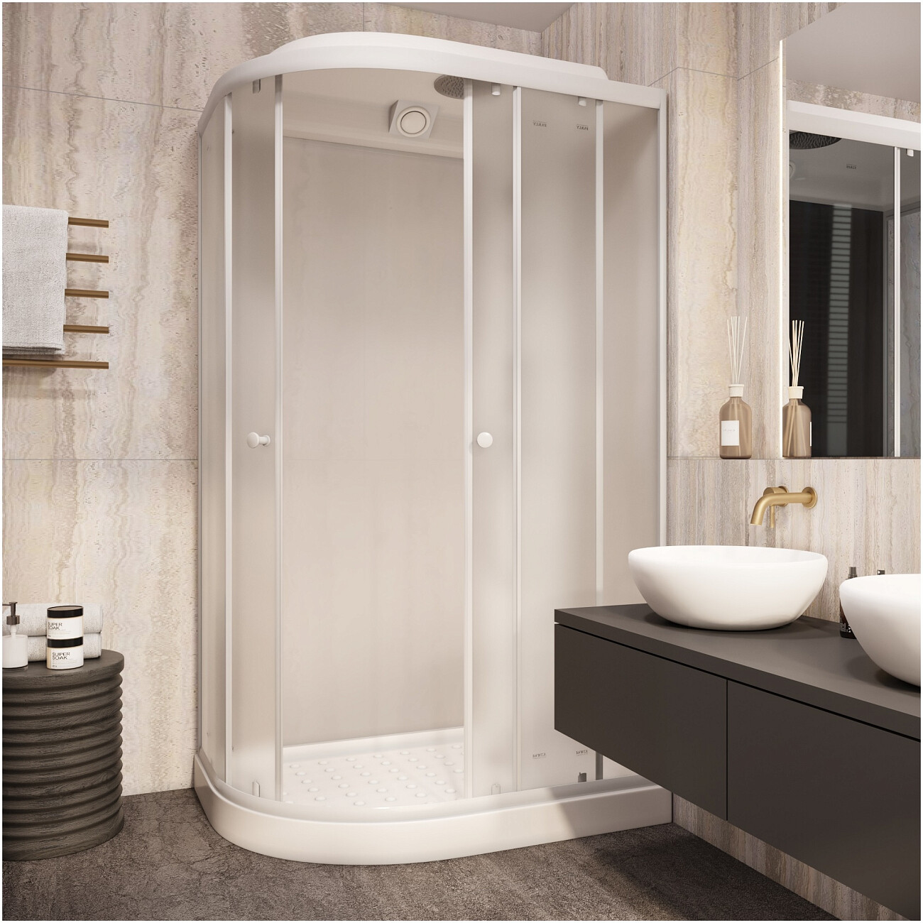 Душевая кабина ассиметричная правая с низким поддоном 80х120 см белая Parly EF1231R - изображение 6