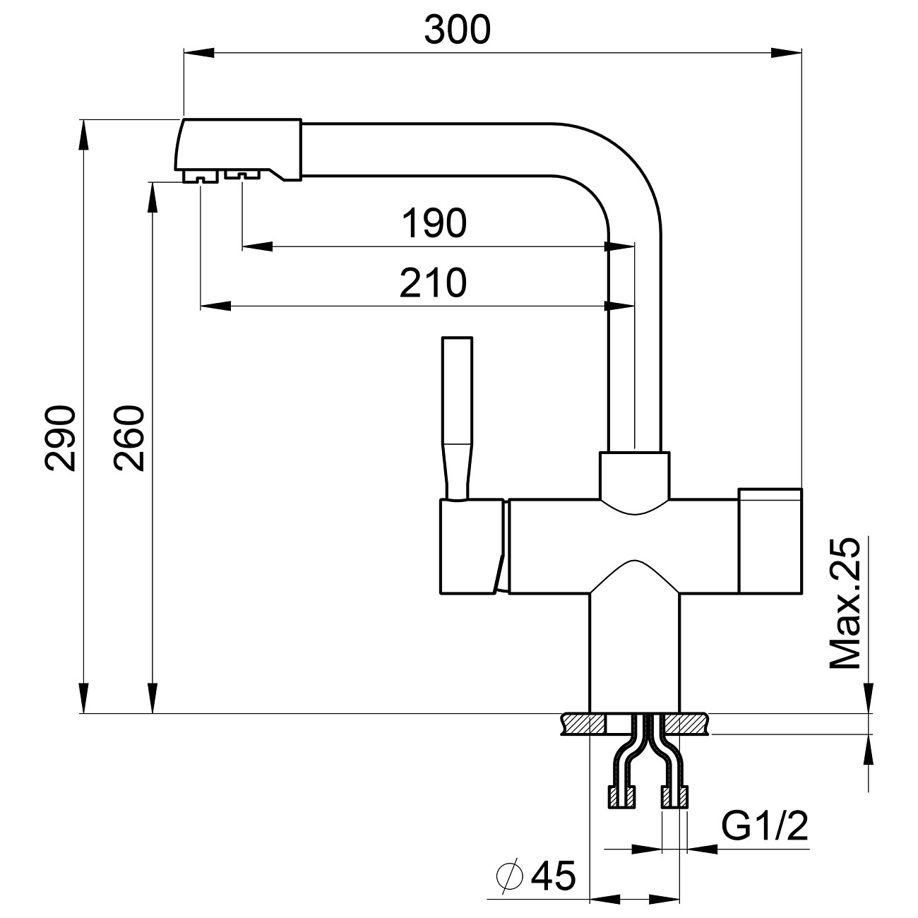 Смеситель для кухни с краном для питьевой воды шварц Granula GR-2088 шварц - изображение 2