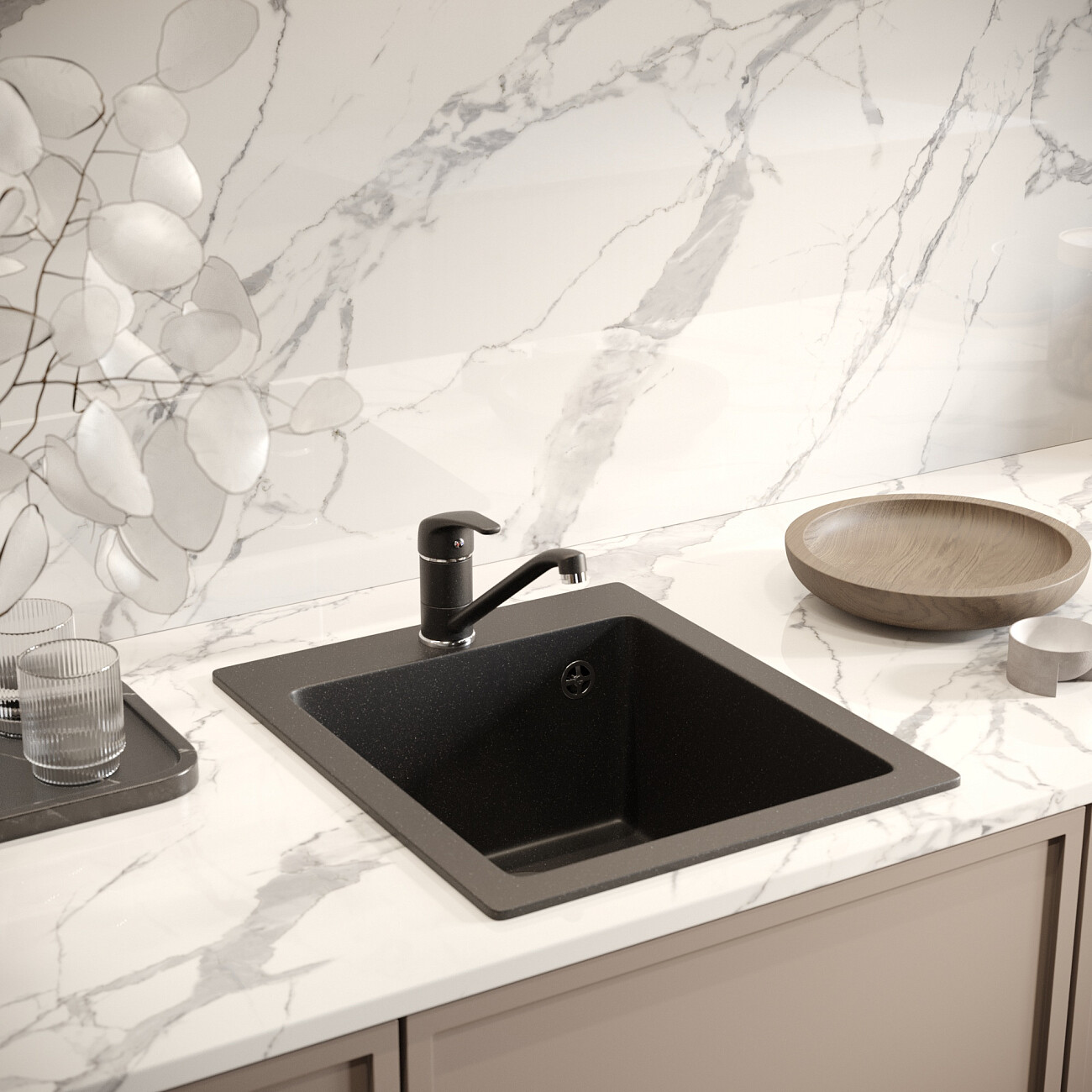 Мойка кухонная 42х49 см оникс Domaci "Солерно" DMQ-1415.Q - изображение 3