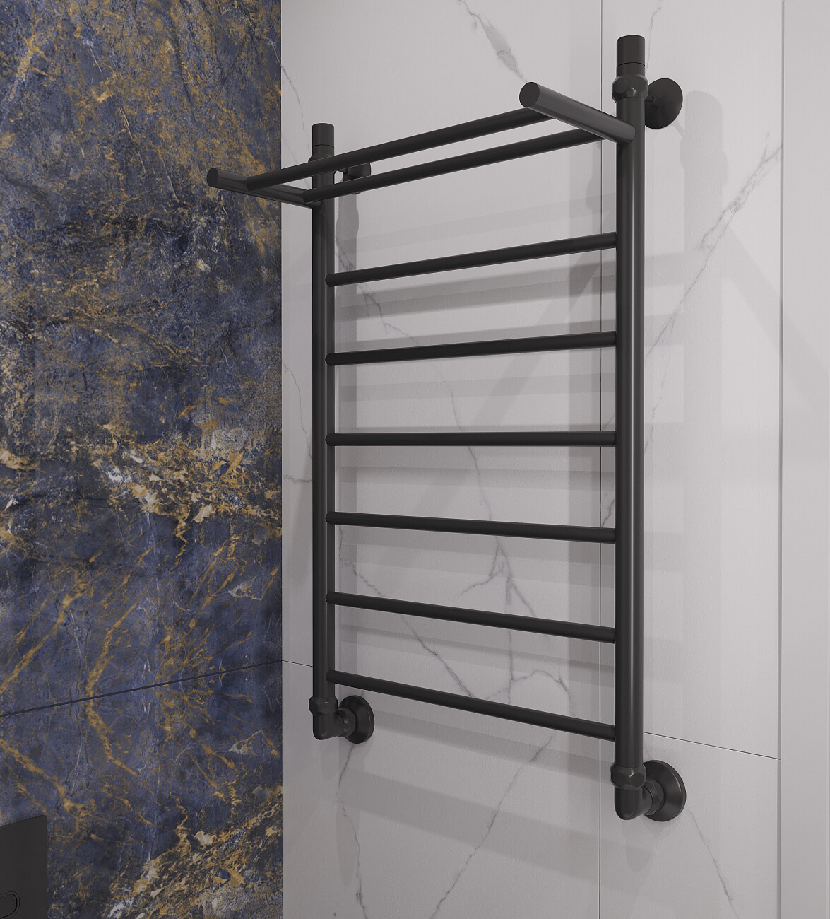 Полотенцесушитель водяной 80х50 см с полкой черный Ewrika "Сафо" FP 4656754410969 - изображение 9