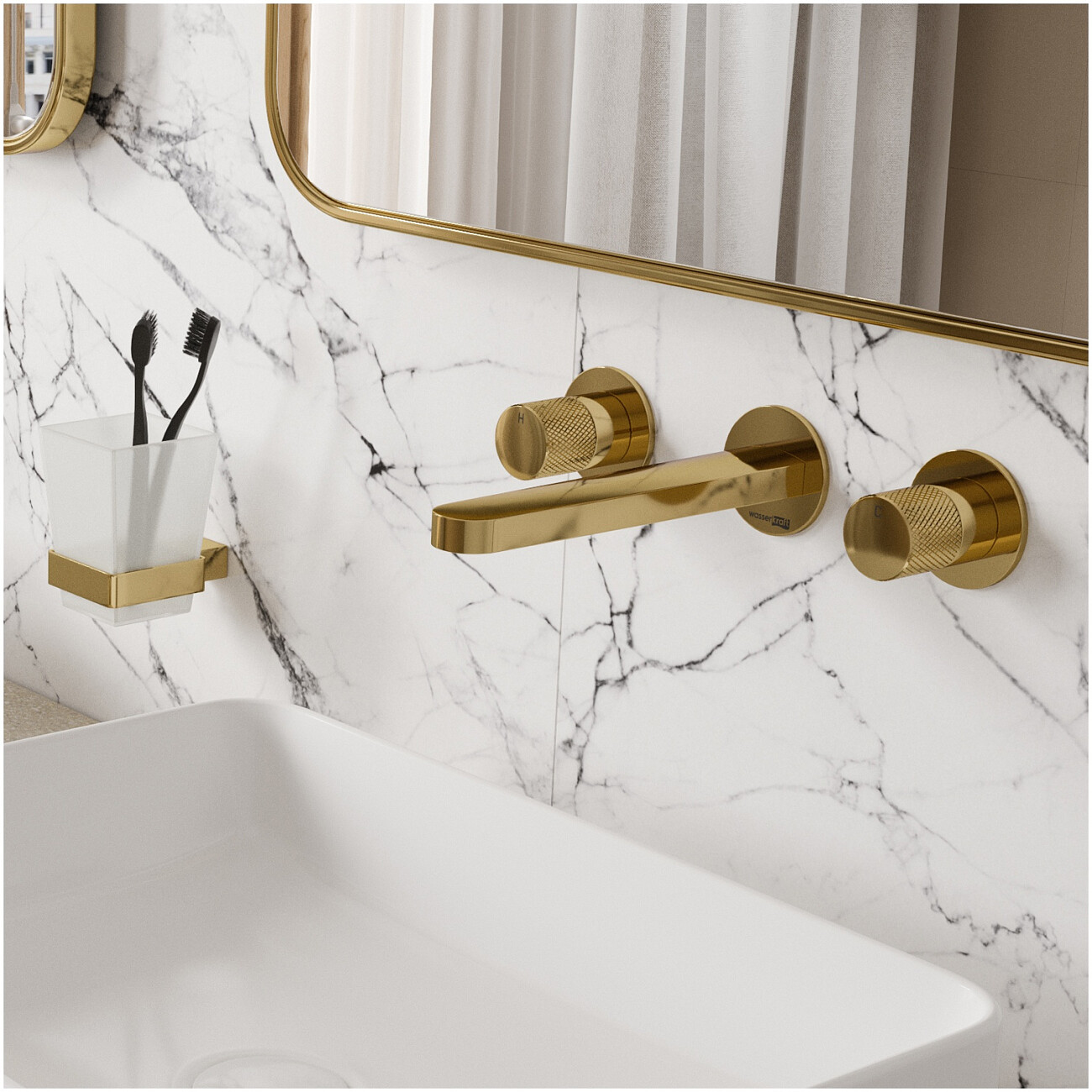 Смеситель для раковины встраиваемый из латуни золотой Wasserkraft 7645 - изображение 2