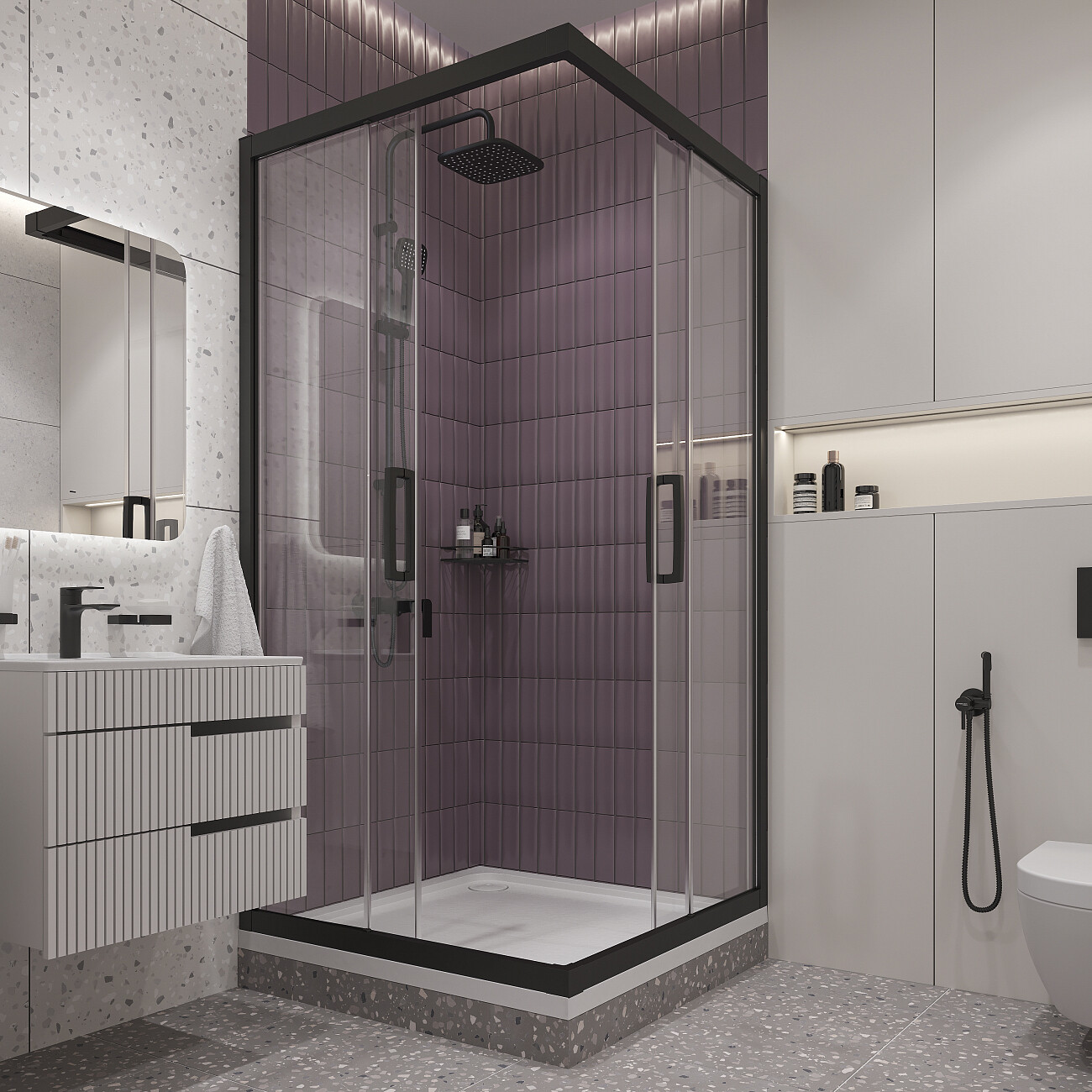 Душевой уголок с раздвижными дверьми 100х100 см черный матовый Stworki "Дублин" 3GW070TTKK000 - изображение 3