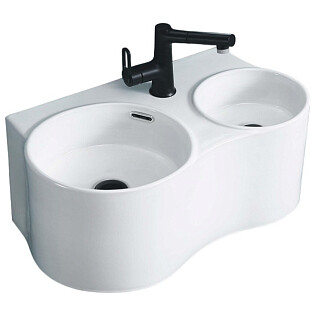 Раковина подвесная двойная фарфоровая ассиметричная 38х62 см белая Cerutti SPA Double Ami CT9701