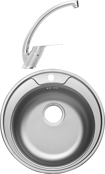 Мойка кухонная сталь Domaci "Равенна" Rite DFA 500 (6) TG со смесителем Mega MG-BMK016 - изображение 1