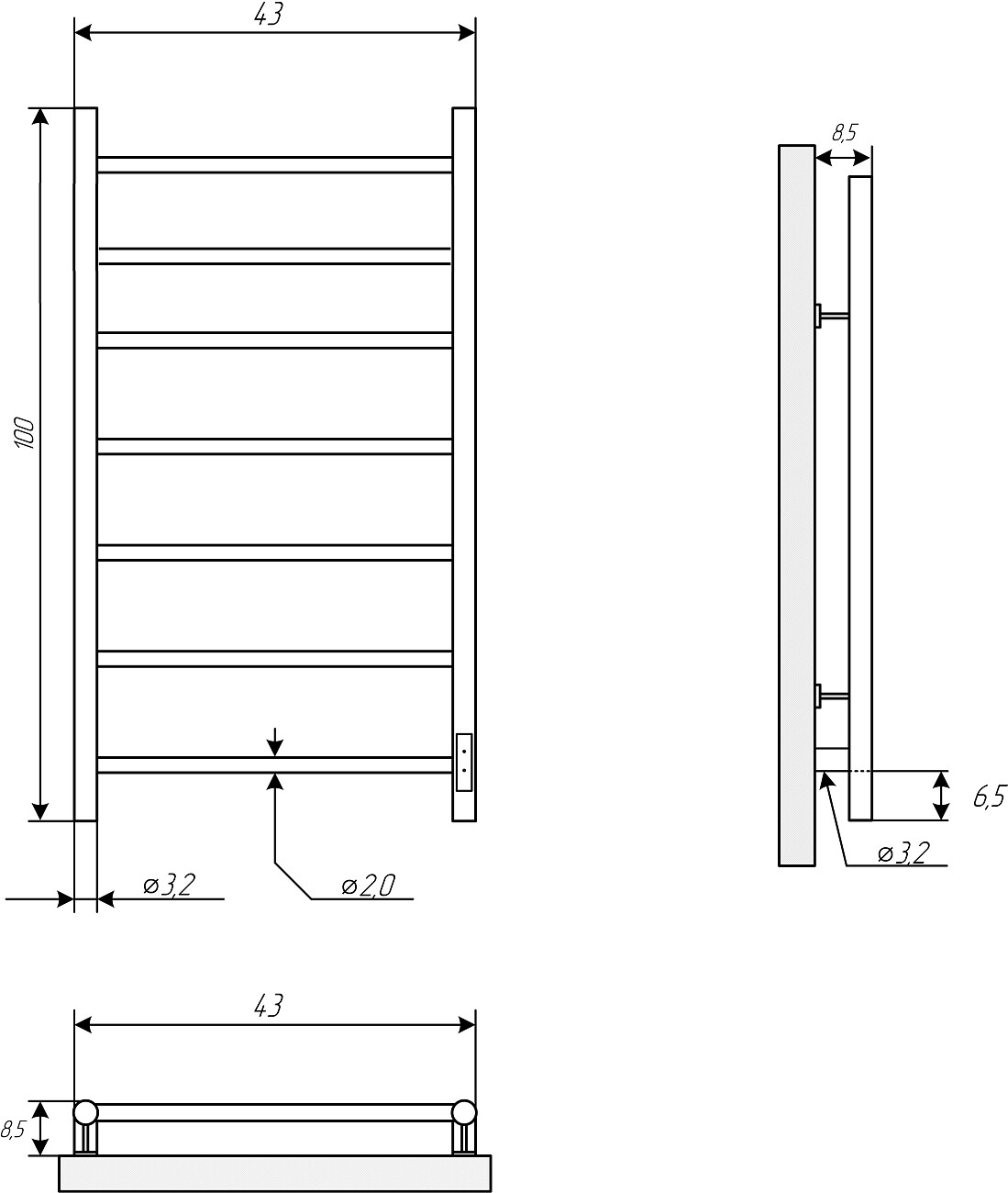 Полотенцесушитель электрический 100x40 см черный Ewrika "Сафо" PN 4657763847708 - изображение 3