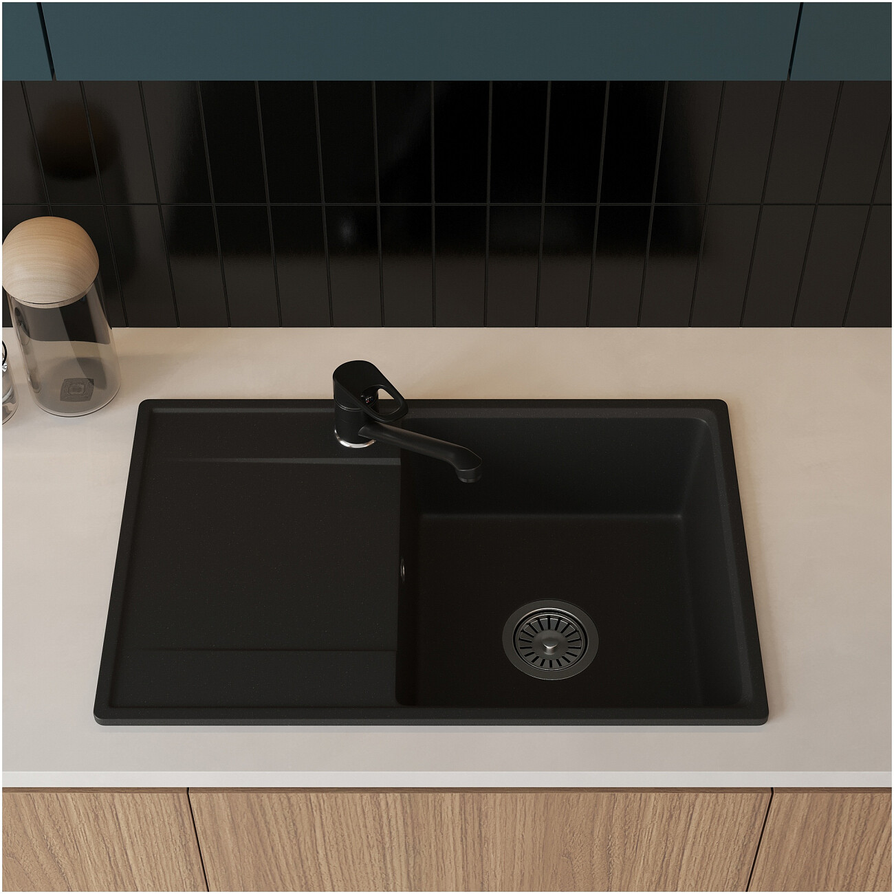 Мойка кухонная из искусственного гранита серая Domaci "Верона" 69-44 черная - изображение 3