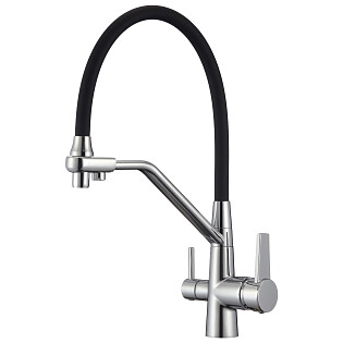 Смеситель для кухни с гибким изливом для фильтрованной воды черный, хром D-Lin D159317-A