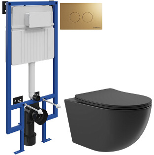 Унитаз подвесной Aqueduto Ovo OVO0140 с инсталляцией Stworki 510162 и кнопкой &quot;Хельсинки&quot; 500474