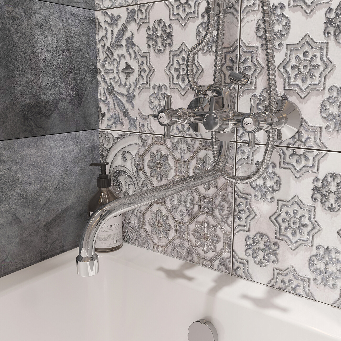 Смеситель универсальный двухвентильный с душевым гарнитуром хром Diwo "Самара" SA-03cr - изображение 3