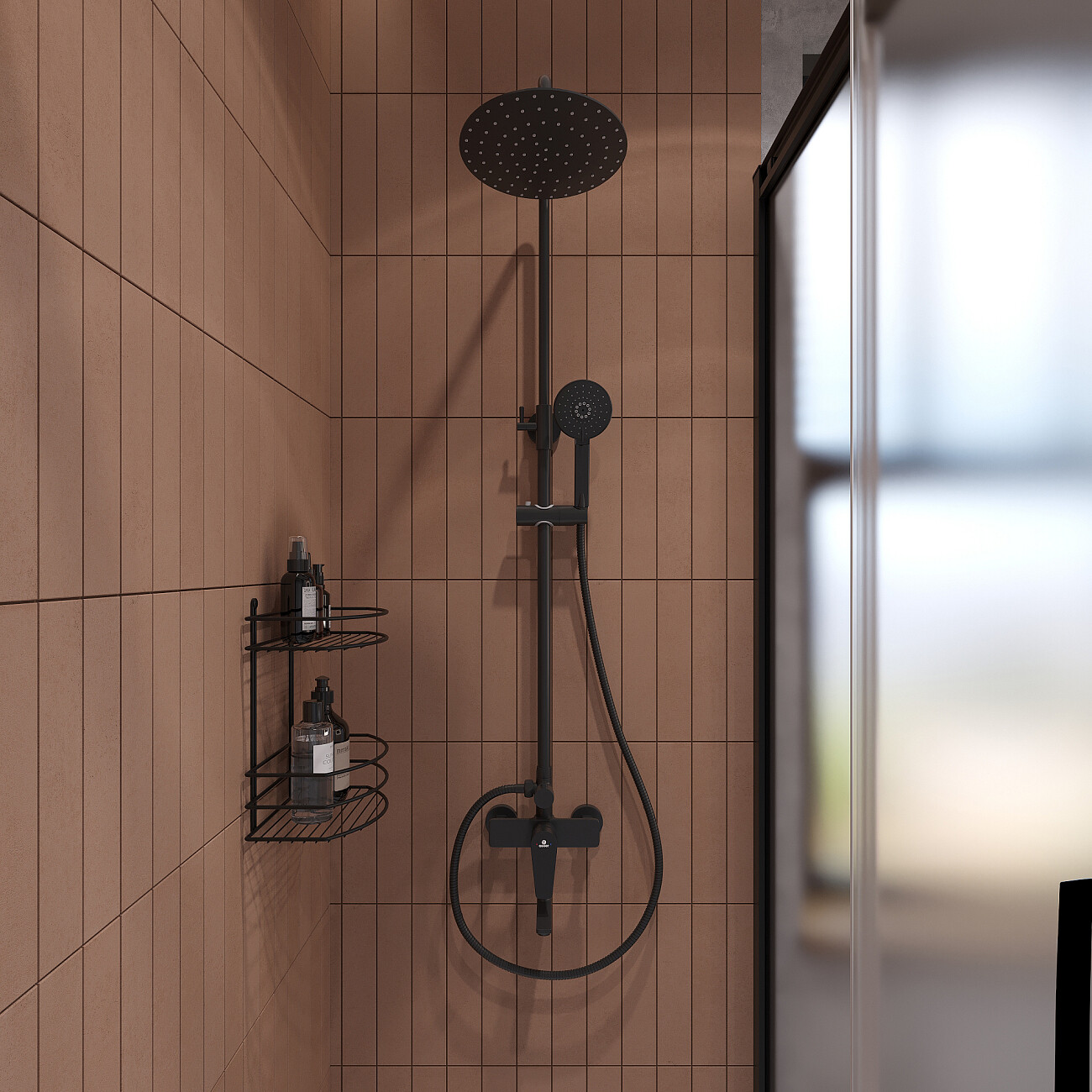 Душевой комплект с верхним душем и смесителем для ванны и душа черный Stworki "Вестерос" VS-04b - изображение 5
