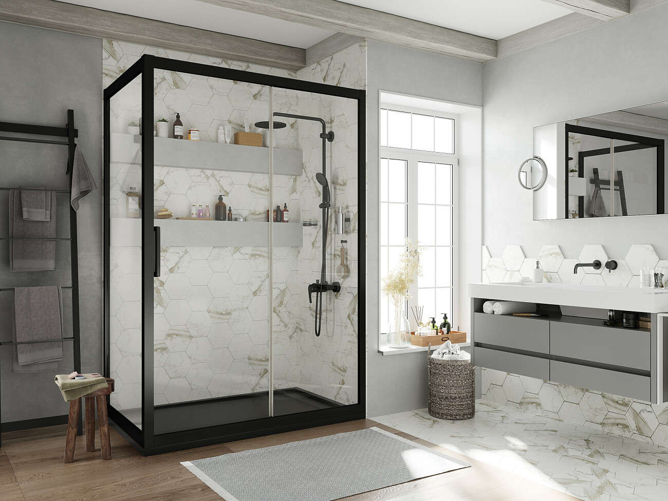 Душевой уголок 110x80 см черный Stworki "Эстерсунд" 3GW062TTKK000 - изображение 3