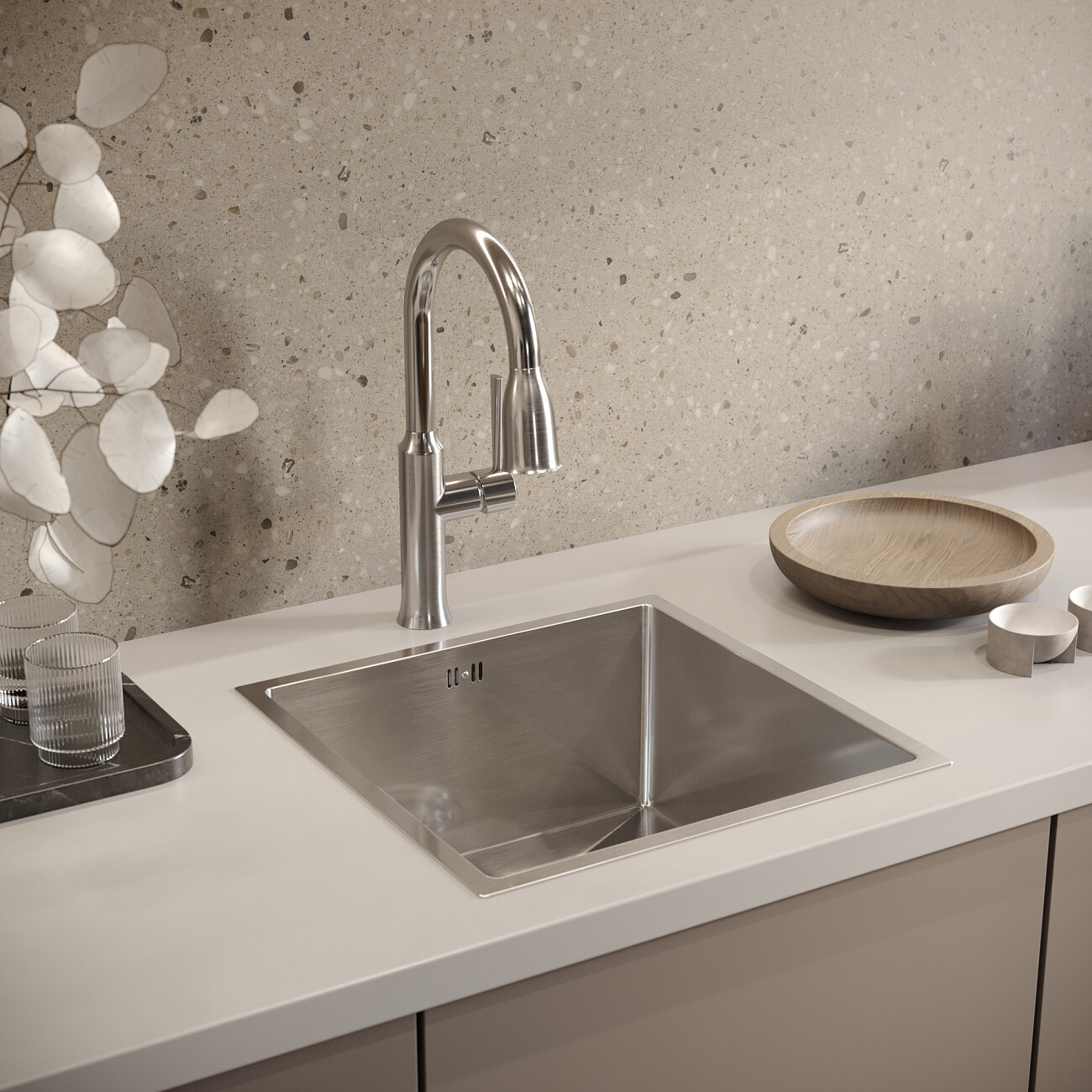 Смеситель для кухни однорычажный с выдвижным изливом сатин Domaci "Равенна" DCB 7011 - изображение 4