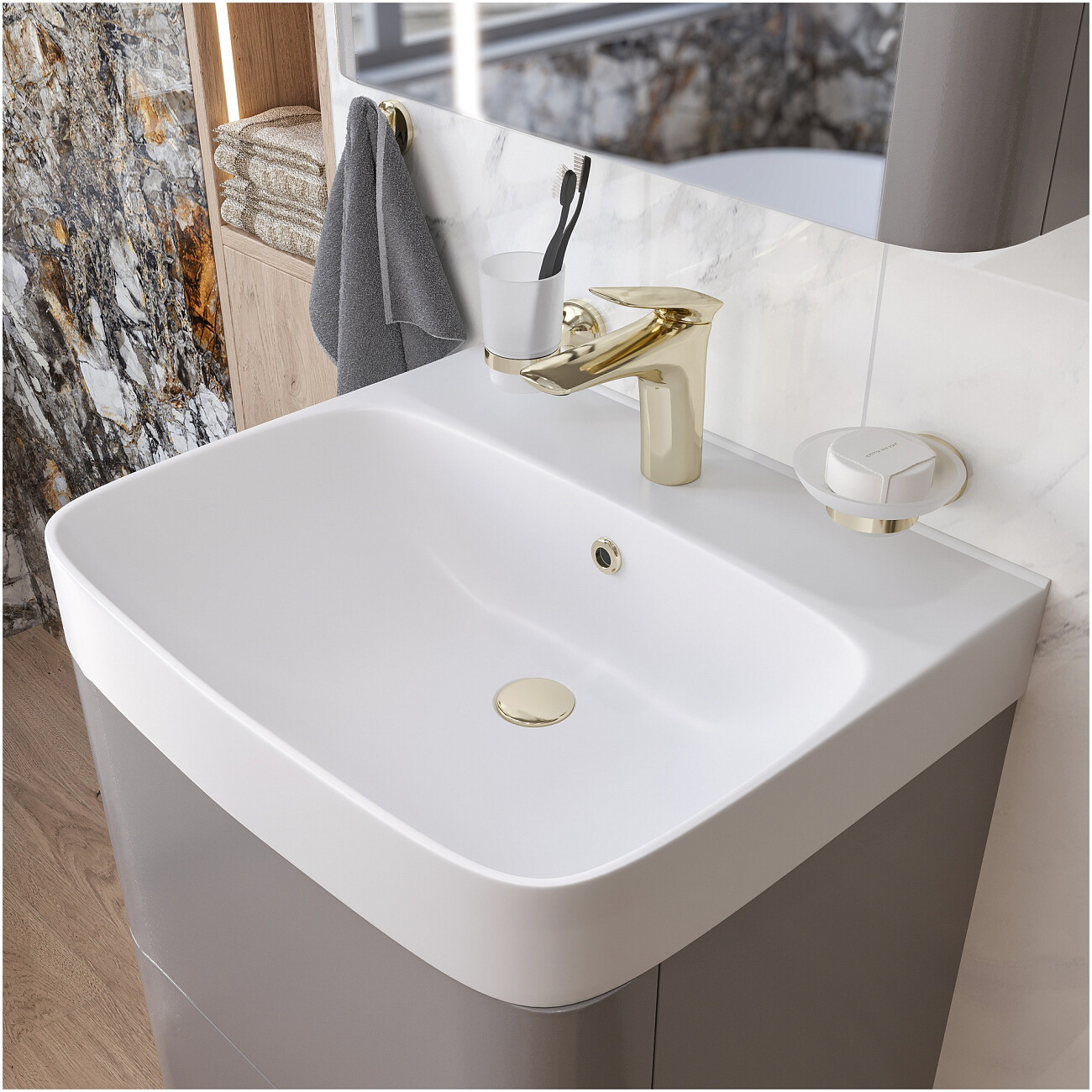 Смеситель для раковины однорычажный золотой Stworki "Молде" S23010GG - изображение 6