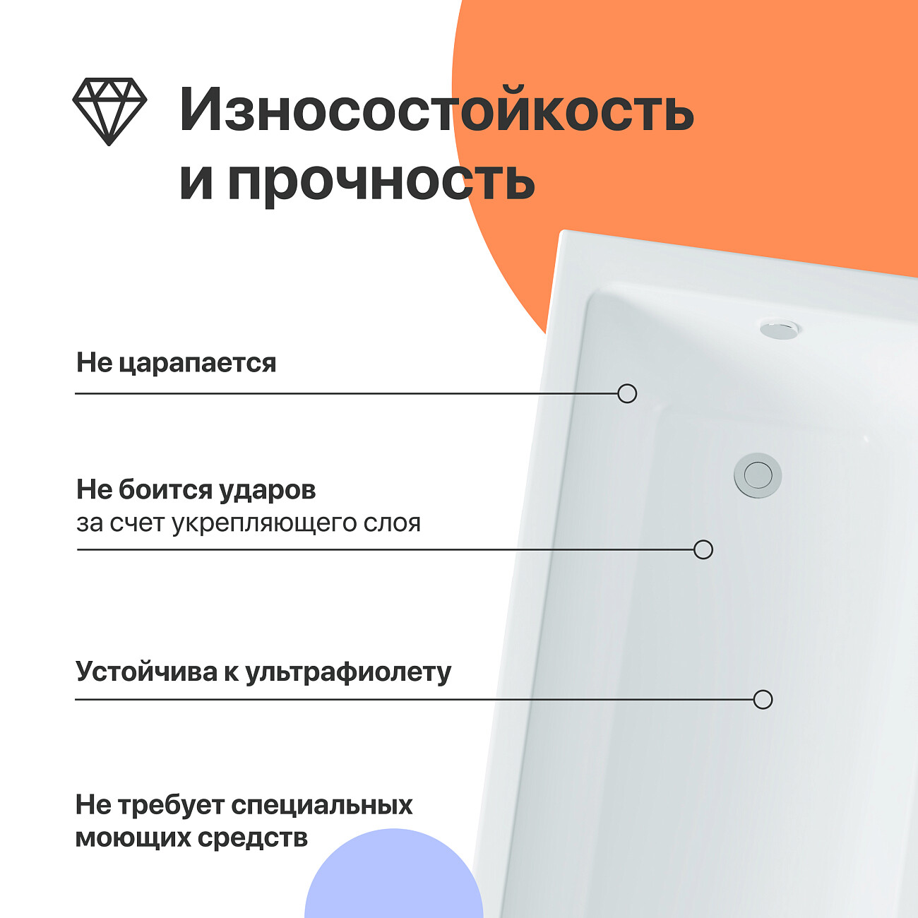 Акриловая ванна с каркасом 150x70 см белая Diwo "Казань" Щ0000055163, Щ0000048581 - изображение 5