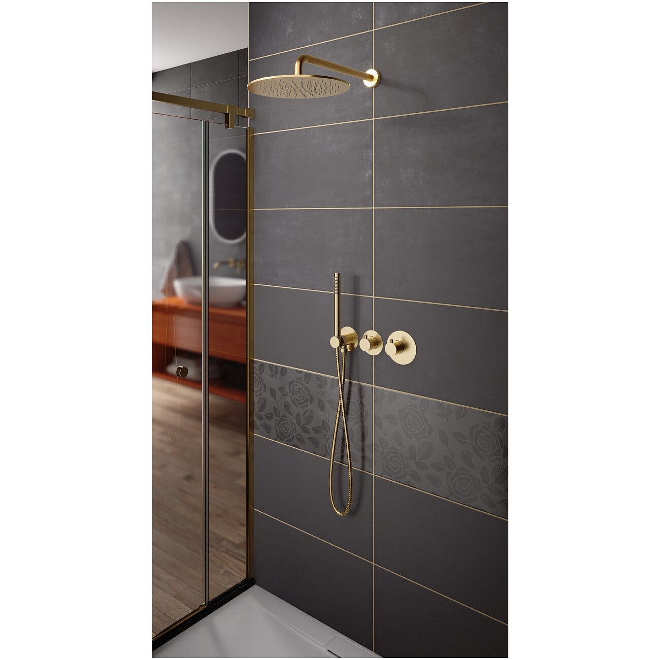 Душевой комплект встроенный с верхним душем и термостатом золото матовое Timo Saona SX-2359-17SM - изображение 2