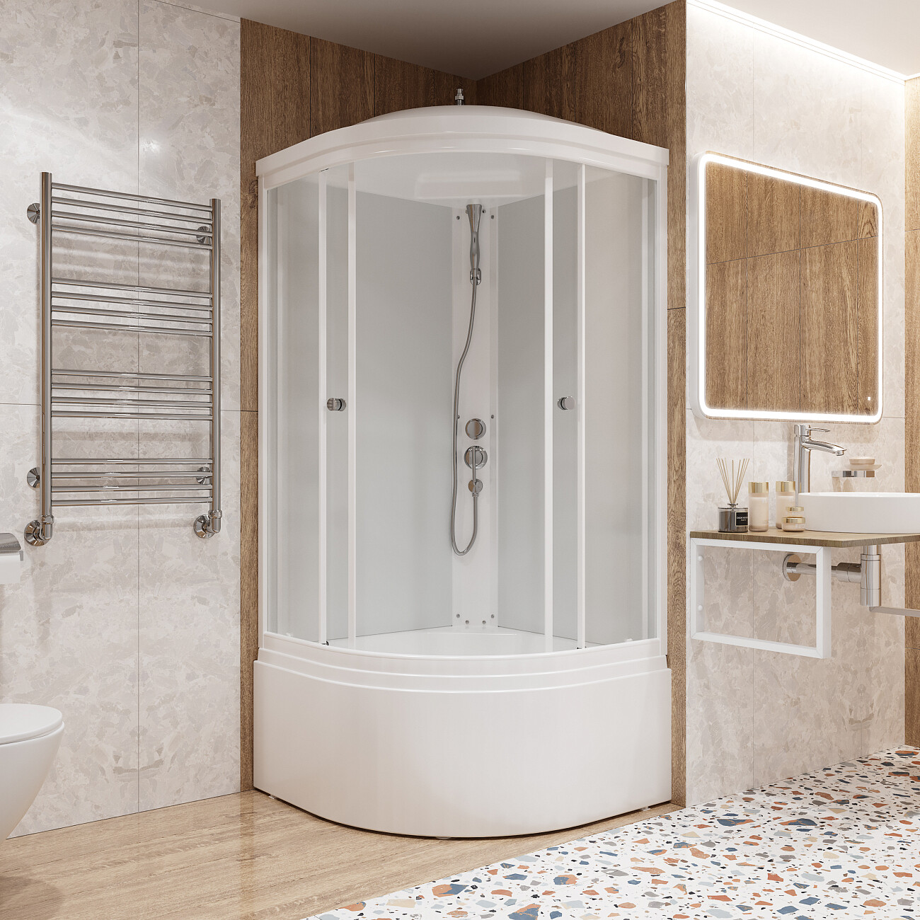 Душевая кабина четверть круга с высоким поддоном 90х90 см белая Diwo "Новгород" Щ0000055612 - изображение 7