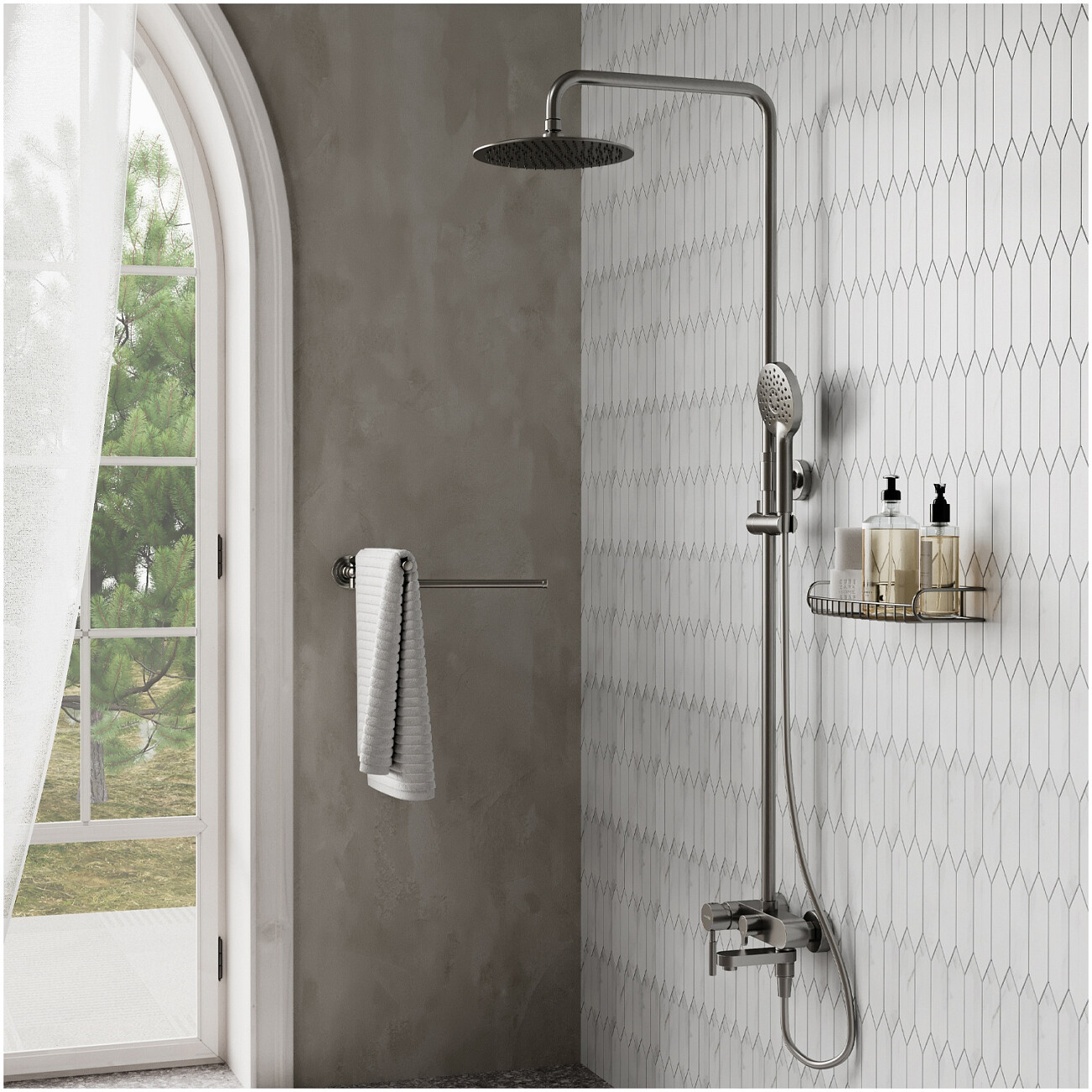 Душевая система со смесителем из латуни никель Wasserkraft A14201 - изображение 2