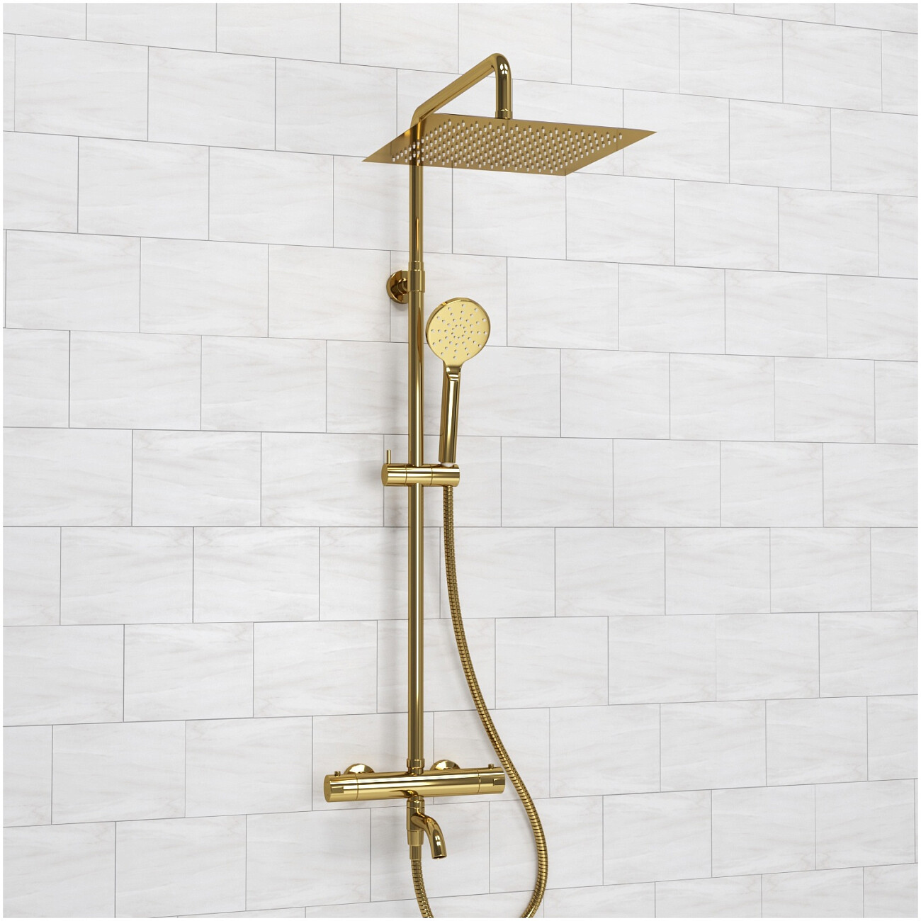 Душевой комплект с тропическим душем и термостатом золотой Wasserkraft Thermo A188.261.207.PG - изображение 3