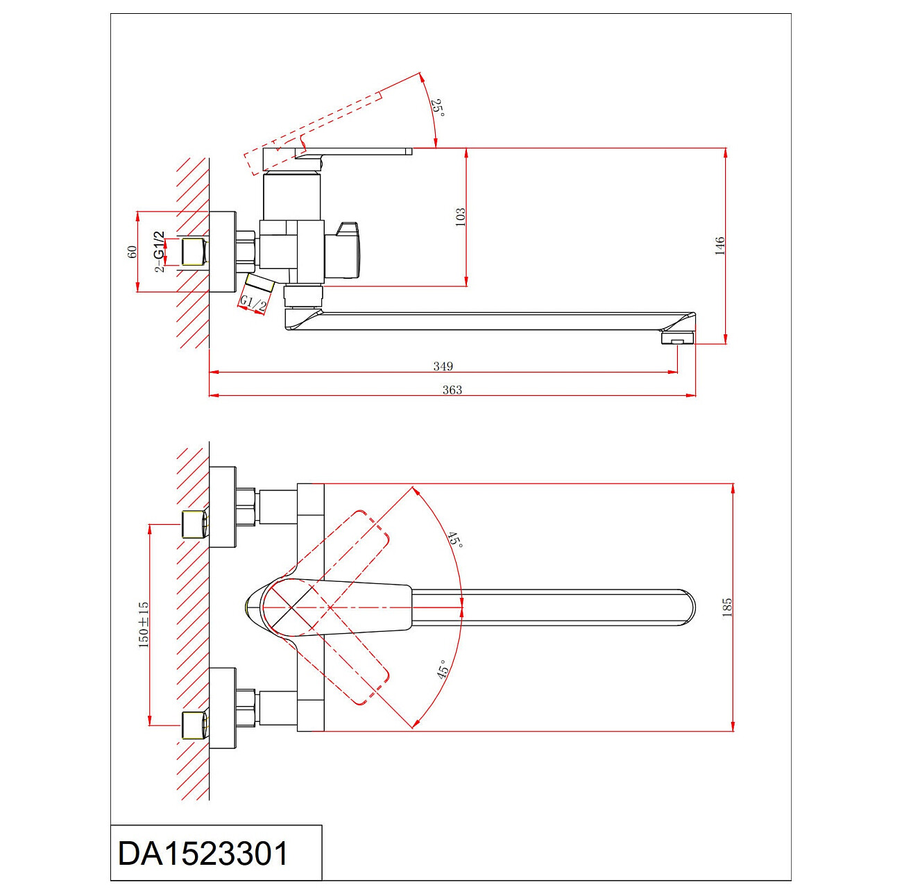 Смеситель для ванны однорычажный с душевым гарнитуром хром D&K Bayern Fürth DA1523301 - изображение 2