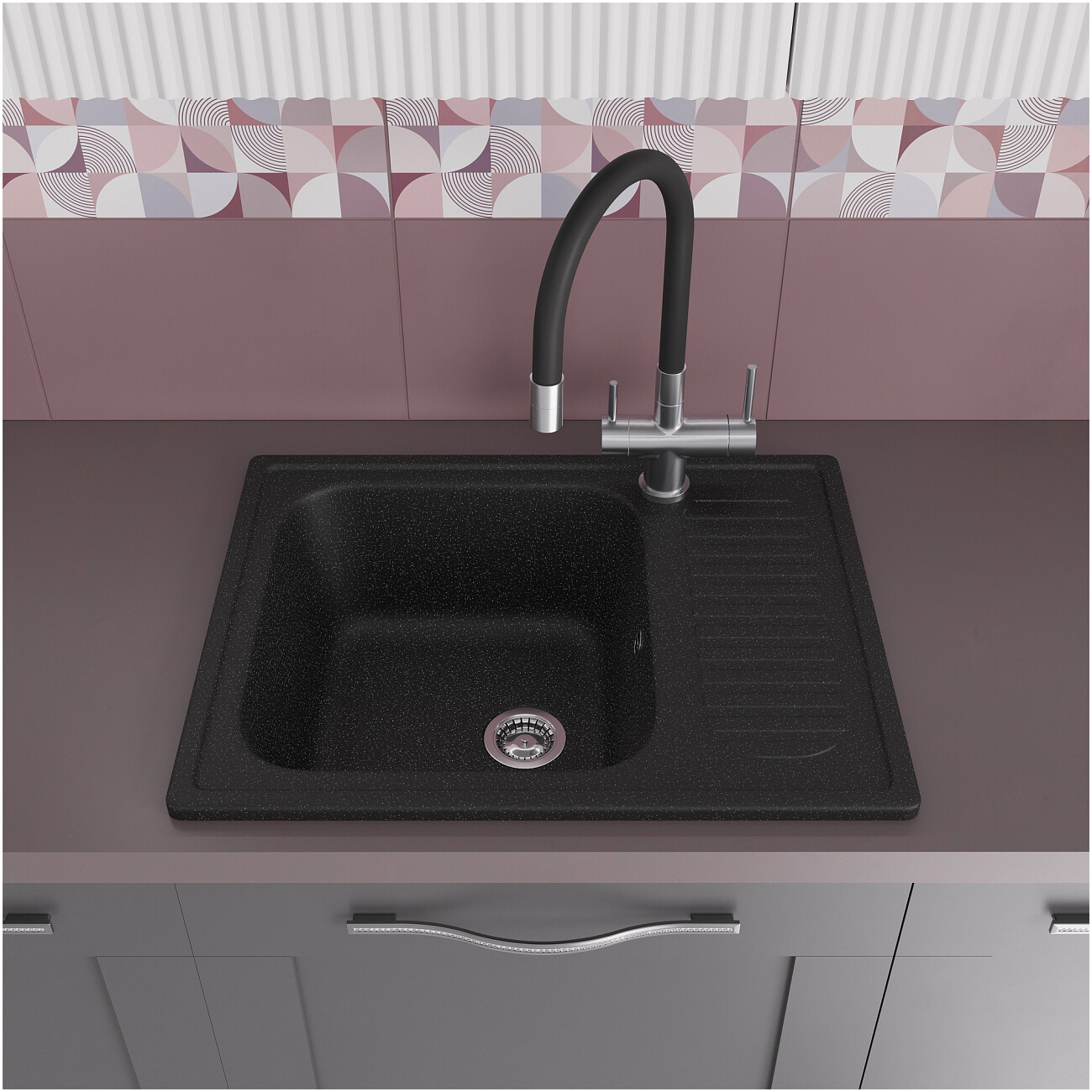 Мойка кухонная черная Domaci "Болонья" М-15-002 - изображение 7