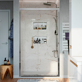 Душевая дверь в нишу 140х200 см хром глянец, прозрачная Stworki &quot;Стокгольм&quot; 3GW212TTKK000