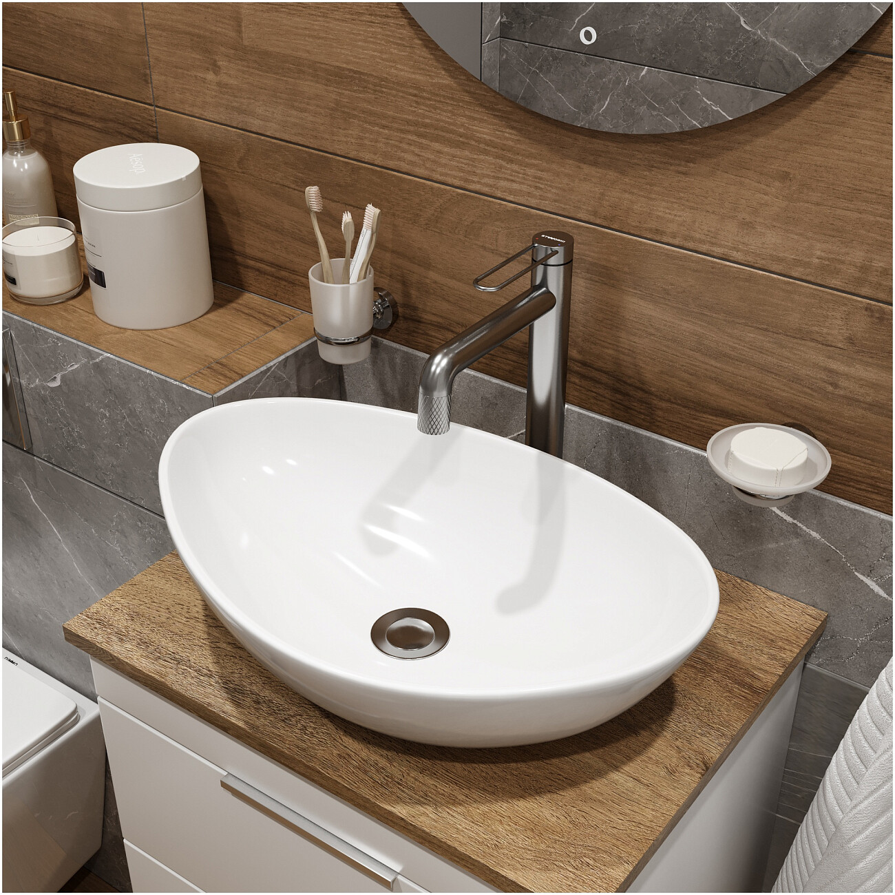 Смеситель для раковины однорычажный вороненая сталь Stworki "Левангер" S07020GB - изображение 7