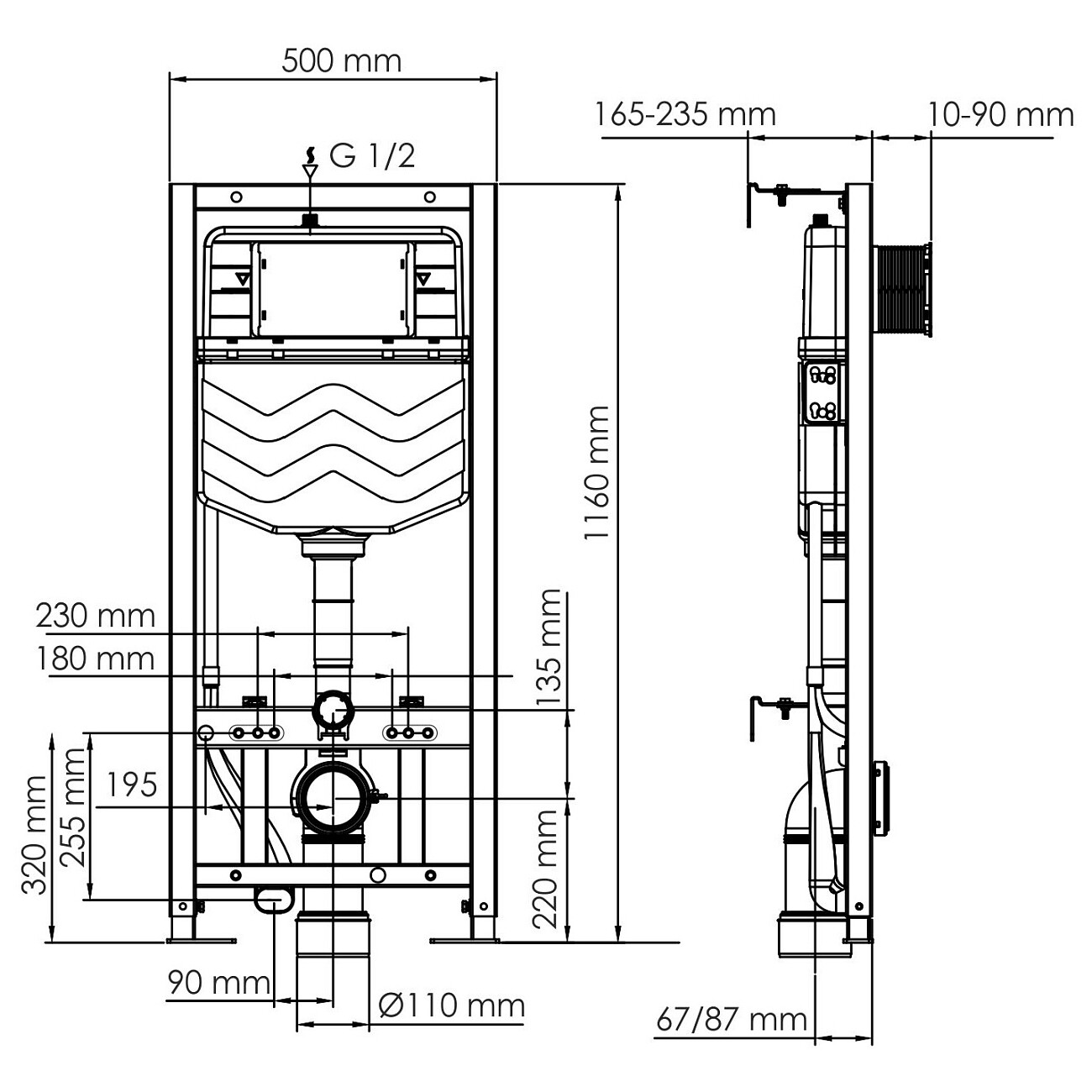 Инсталляция для подвесного унитаза с кнопкой смыва Wasserkraft Aller 10TLT.010.ME.WH03 - изображение 2