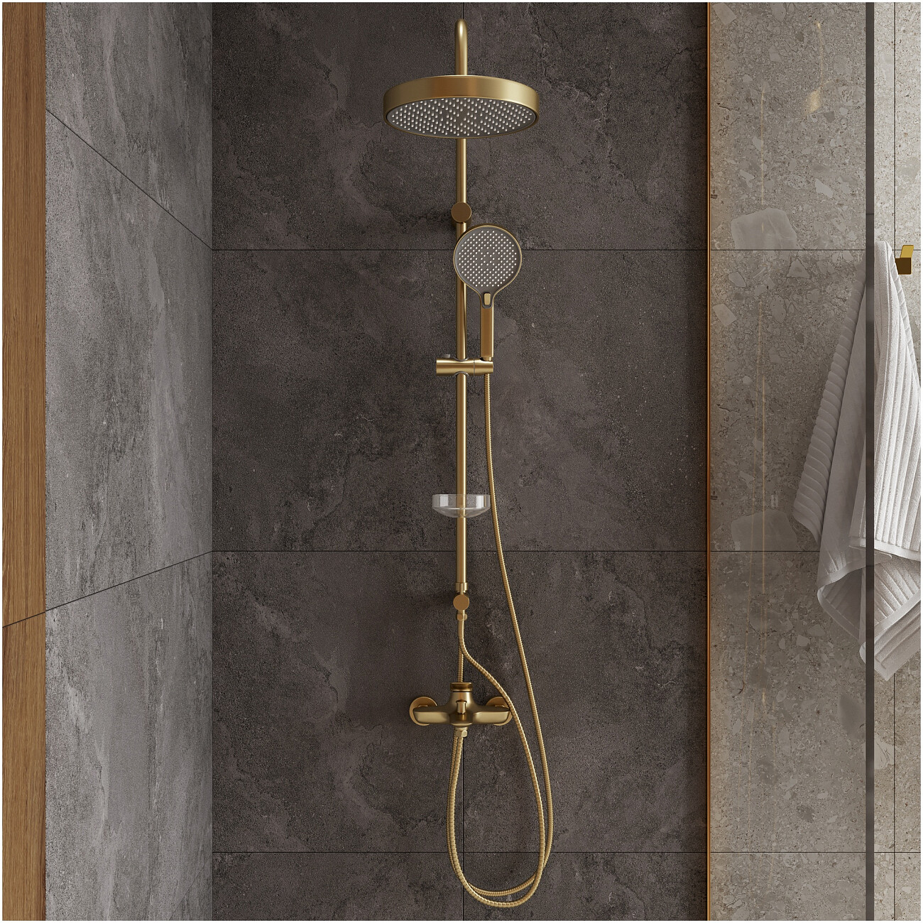 Душевая стойка с верхним душем золотая Stworki "Молде" S23180GM - изображение 6