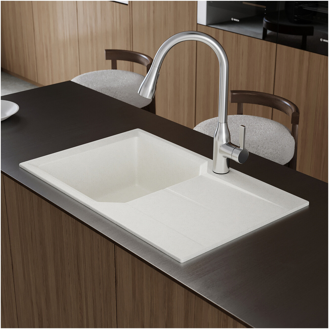 Мойка кухонная из искусственного мрамора прямоугольная 49х78 см белая Domaci "Парма" 78-49-200 - изображение 4