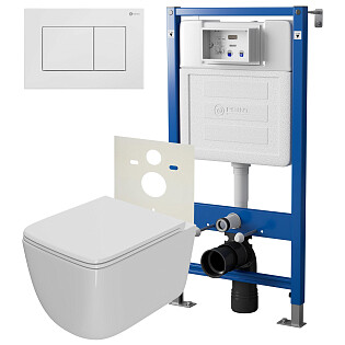 Унитаз белый Point &quot;Меркурий&quot; PN41831 с инсталляцией &quot;Элемент&quot; PN45120 с кнопкой &quot;Ника&quot; PN44081W