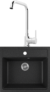 Мойка кухонная черная Domaci &quot;Бьелла&quot; DMC-06 со смесителем Mega Ege MG-PL10