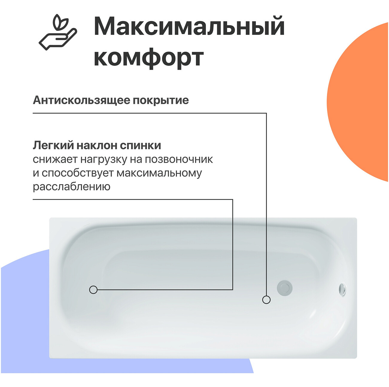 Ванна акриловая 150x70 см белая Diwo "Анапа" Щ0000055219, Щ0000048583 - изображение 3