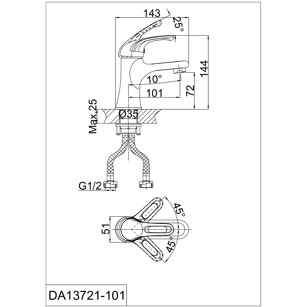 Смеситель для раковины однорычажный хром D&K Rhein Eucharius DA1372141 - изображение 2