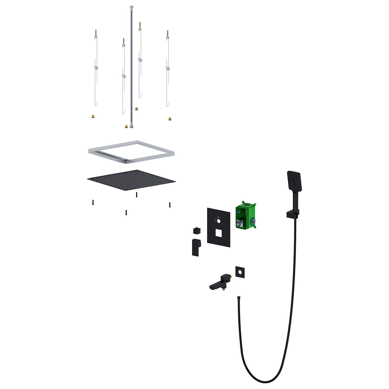 Душевой комплект встроенный с тропическим душем черный Timo Selene SX-2039-03SM - изображение 2